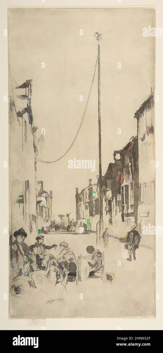Art inspired by The Mast (The Venetian Mast), 1879–80, Etching and drypoint; seventh state of twelve (Glasgow); printed in black ink on, Plate: 13 7/16 × 6 3/8 in. (34.1 × 16.2 cm), Prints, James McNeill Whistler (American, Lowell, Massachusetts 1834–1903 London, Classic works modernized by Artotop with a splash of modernity. Shapes, color and value, eye-catching visual impact on art. Emotions through freedom of artworks in a contemporary way. A timeless message pursuing a wildly creative new direction. Artists turning to the digital medium and creating the Artotop NFT Stock Photo