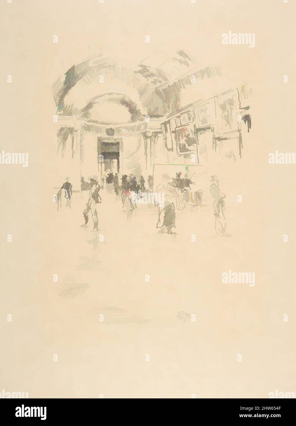 Art inspired by The Long Gallery, Louvre, 1894, Transfer lithograph with stumping, drawn on fine-grained transfer paper; only state (Chicago); printed in black ink on ivory wove paper, Image: 8 1/2 × 6 1/4 in. (21.6 × 15.9 cm), Prints, James McNeill Whistler (American, Lowell, Classic works modernized by Artotop with a splash of modernity. Shapes, color and value, eye-catching visual impact on art. Emotions through freedom of artworks in a contemporary way. A timeless message pursuing a wildly creative new direction. Artists turning to the digital medium and creating the Artotop NFT Stock Photo