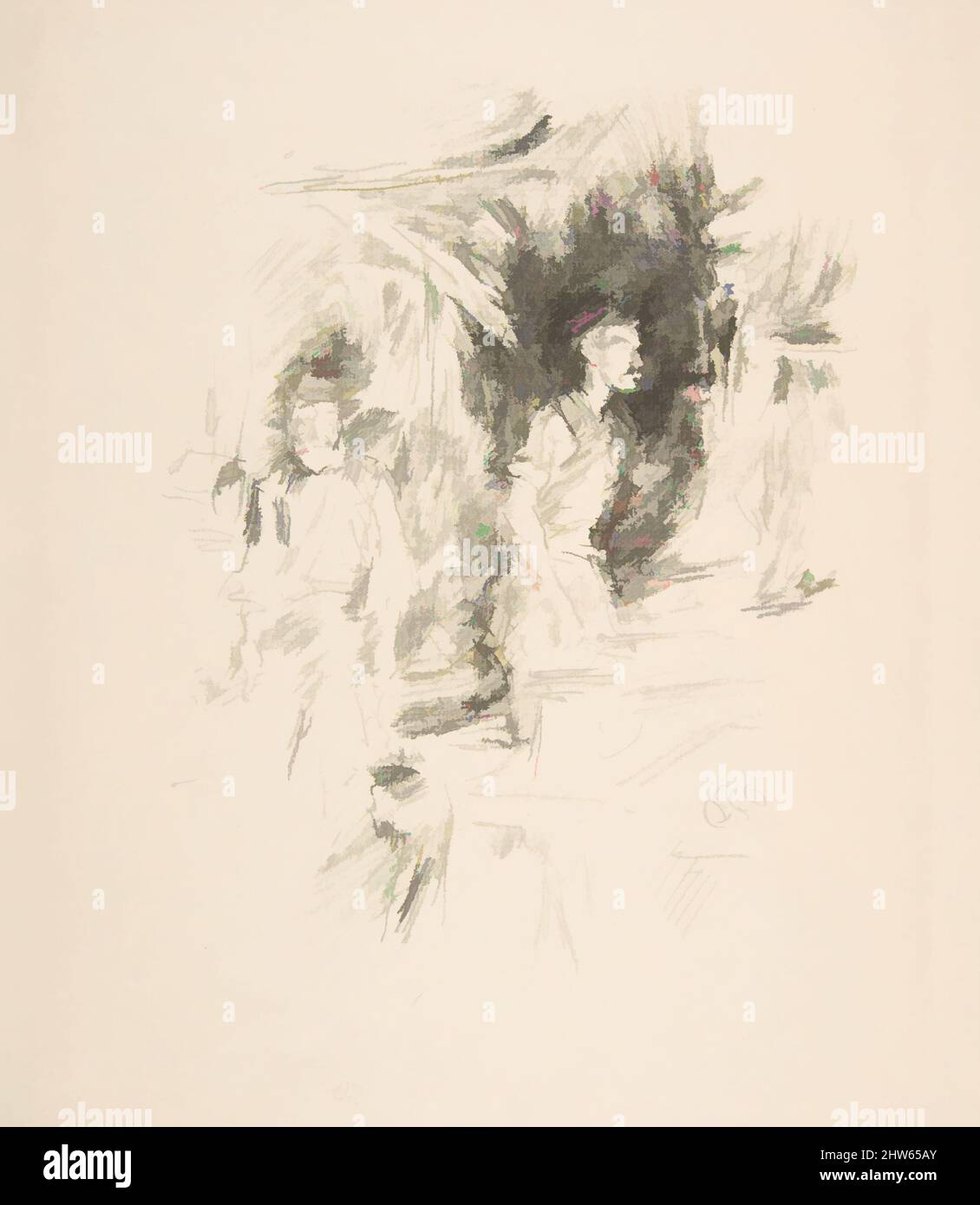 Art inspired by The Old Smith's Story, 1896, Transfer lithograph, drawn on thin, transparent transfer paper; only state (Chicago); printed in black ink on medium weight ivory laid paper, sheet: 11 1/16 x 8 7/8 in. (28.1 x 22.5 cm), Prints, James McNeill Whistler (American, Lowell, Classic works modernized by Artotop with a splash of modernity. Shapes, color and value, eye-catching visual impact on art. Emotions through freedom of artworks in a contemporary way. A timeless message pursuing a wildly creative new direction. Artists turning to the digital medium and creating the Artotop NFT Stock Photo