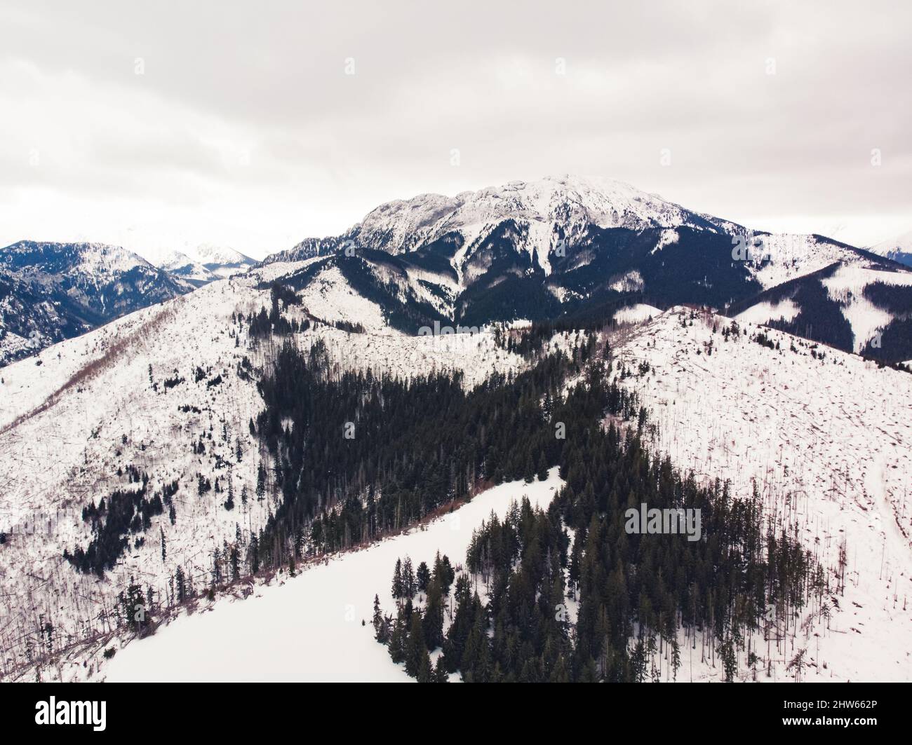Calm and beautiful mountains' peeks. Aerial shot with drone. High quality photo Stock Photo
