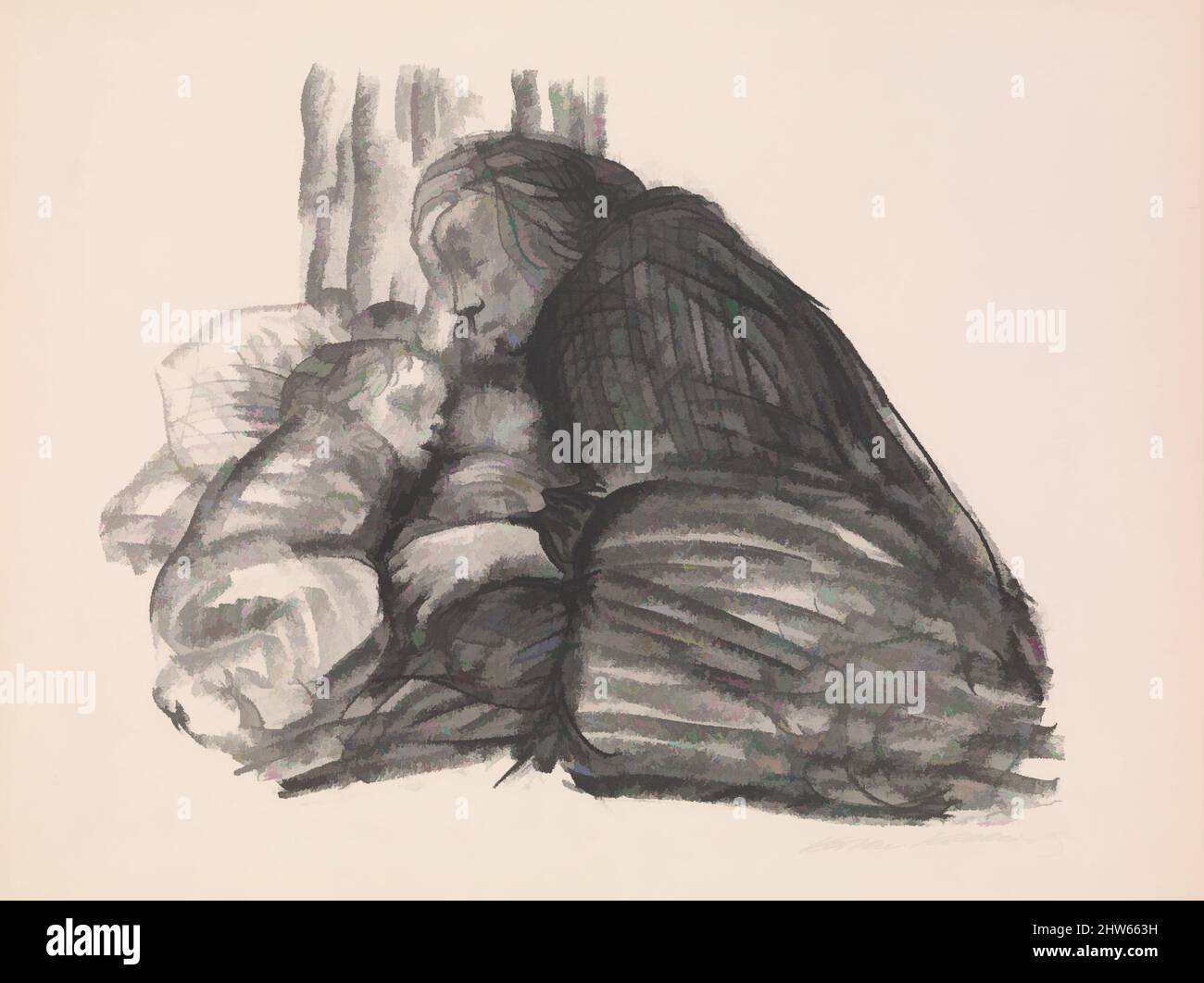 Art inspired by City Shelter (Städtisches Obdach), 1926, Lithograph, image: 17 1/4 x 21 1/4 in. (43.8 x 54 cm), Prints, Käthe Kollwitz (German, Kaliningrad (Königsberg) 1867–1945 Moritzburg, Classic works modernized by Artotop with a splash of modernity. Shapes, color and value, eye-catching visual impact on art. Emotions through freedom of artworks in a contemporary way. A timeless message pursuing a wildly creative new direction. Artists turning to the digital medium and creating the Artotop NFT Stock Photo
