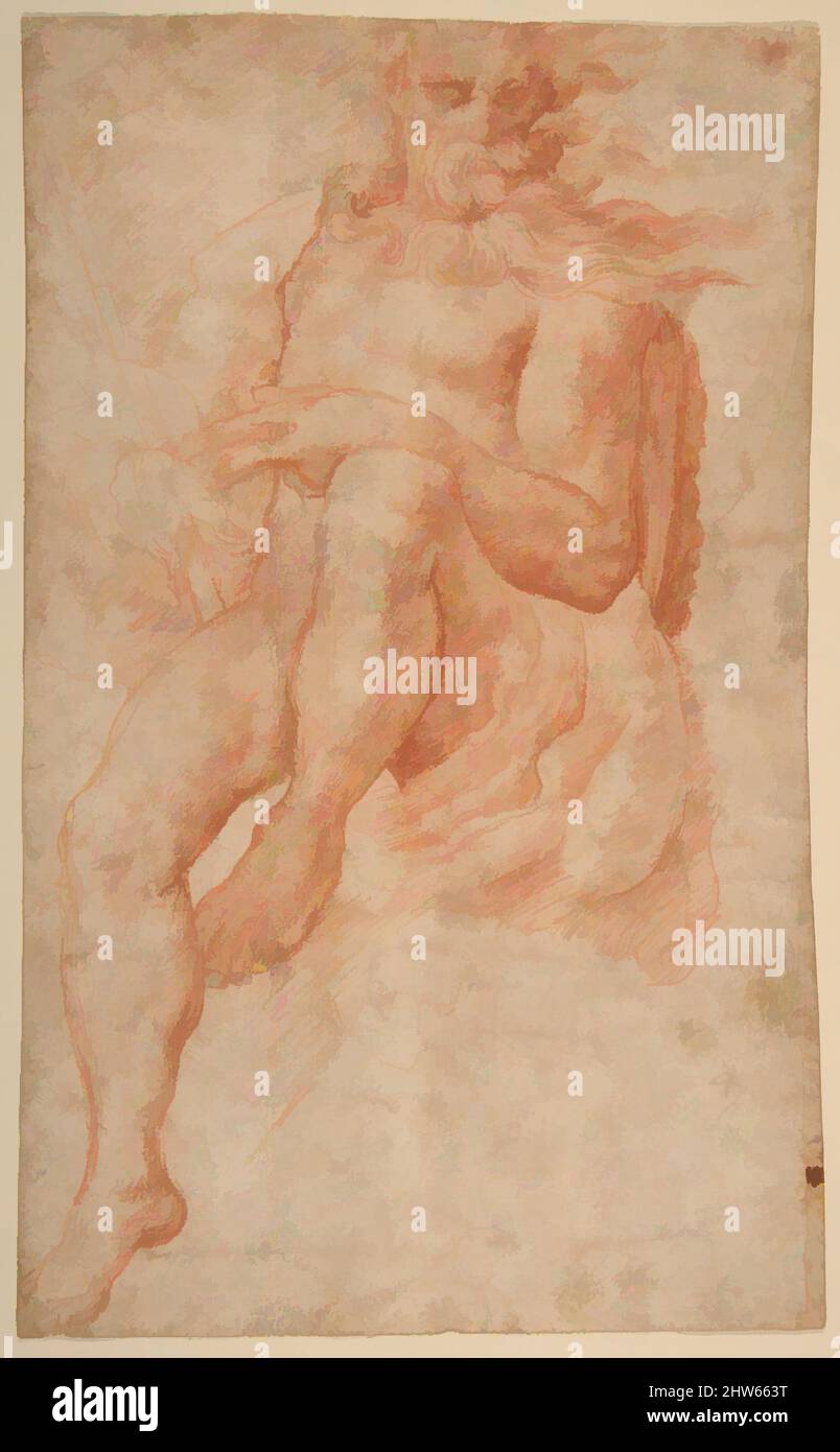Art inspired by Study for the Figure of Aeolus, 1549–51, Red chalk, sheet: 11 9/16 x 7 3/16 in. (29.4 x 18.2 cm), Drawings, Pellegrino Tibaldi (Italian, Puria di Valsolda 1527–1596 Milan), This is a study for the figure of Aeolus, ruler of the winds, who aided the ancient Greek hero, Classic works modernized by Artotop with a splash of modernity. Shapes, color and value, eye-catching visual impact on art. Emotions through freedom of artworks in a contemporary way. A timeless message pursuing a wildly creative new direction. Artists turning to the digital medium and creating the Artotop NFT Stock Photo