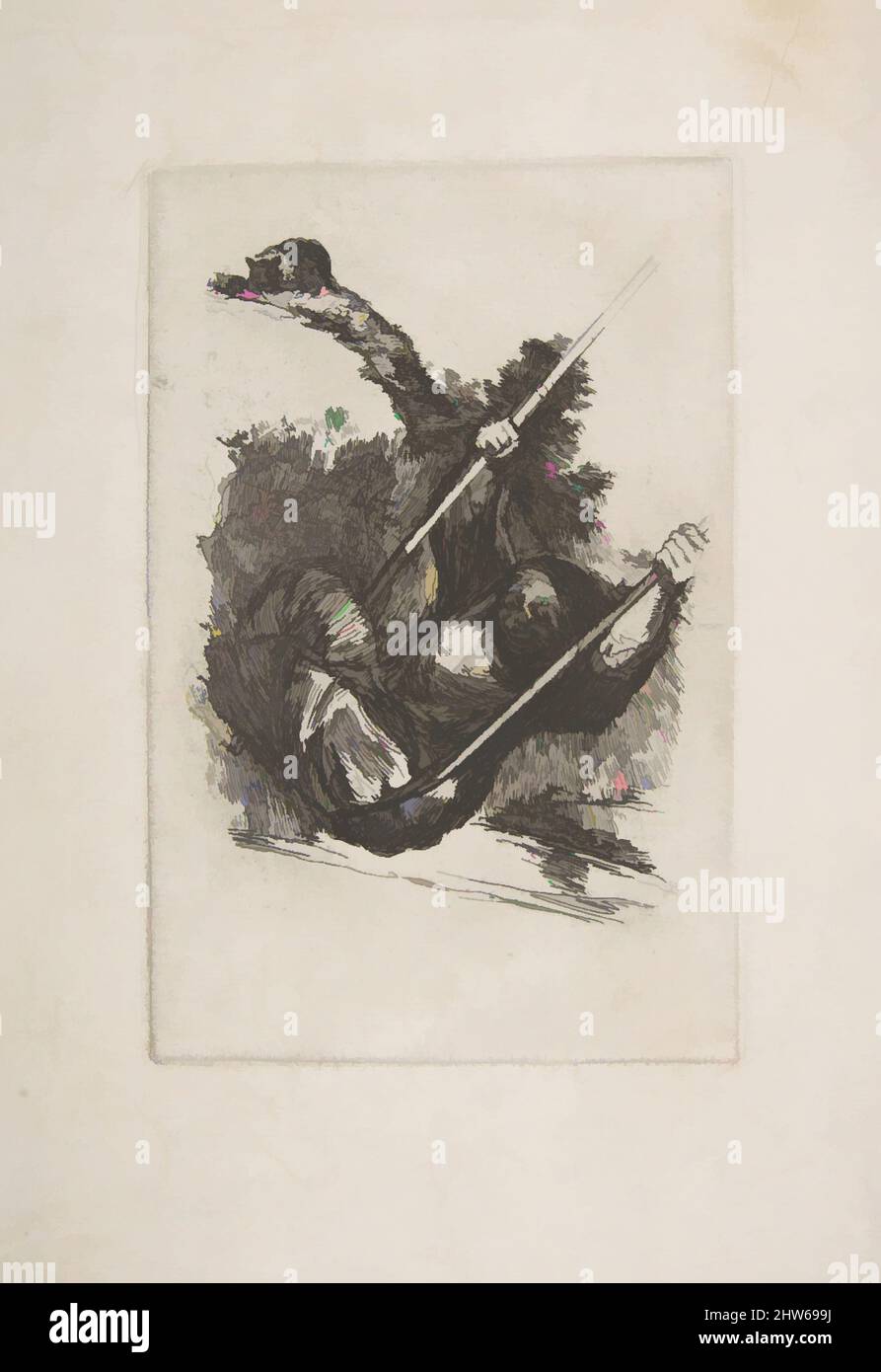 Art inspired by Old woman on a swing (Vieja columpiándose), n.d., facsimile, Image: 7 x 4 5/8 in. (17.8 x 11.7 cm), Prints, Goya (Francisco de Goya y Lucientes) (Spanish, Fuendetodos 1746–1828 Bordeaux, Classic works modernized by Artotop with a splash of modernity. Shapes, color and value, eye-catching visual impact on art. Emotions through freedom of artworks in a contemporary way. A timeless message pursuing a wildly creative new direction. Artists turning to the digital medium and creating the Artotop NFT Stock Photo