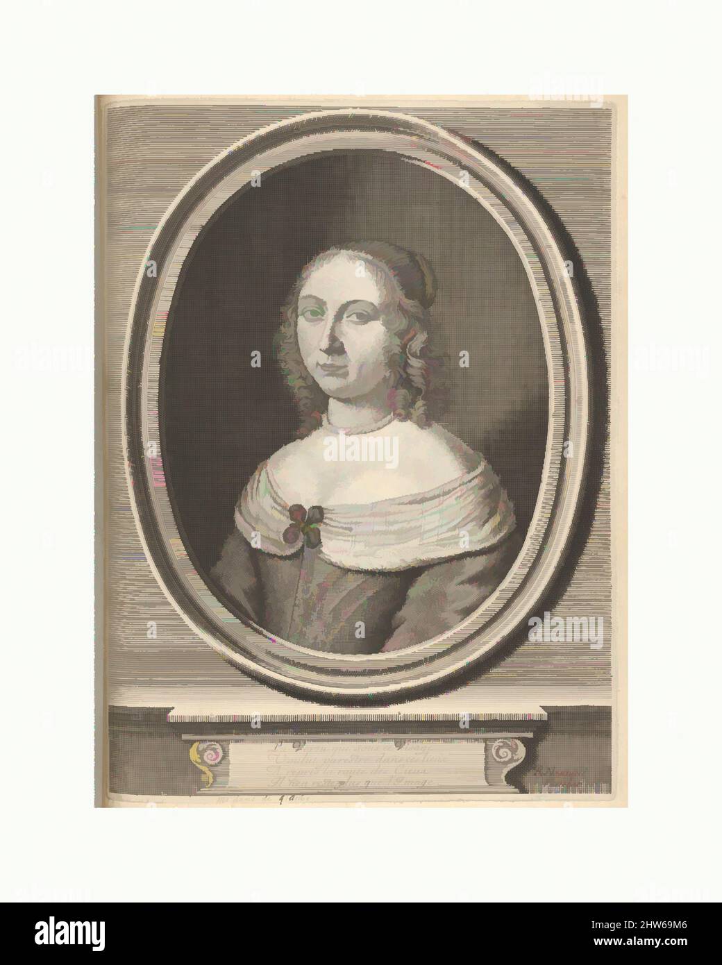 Art inspired by Portrait of Marie de Gillier, 17th century, Engraving, Sheet: 15 7/16 x 10 5/8 in. (39.2 x 27 cm), Robert Nanteuil (French, Reims 1623–1678 Paris), Part of a bound album containing 92 drawings and prints of anonymous and famous women of Europe, Classic works modernized by Artotop with a splash of modernity. Shapes, color and value, eye-catching visual impact on art. Emotions through freedom of artworks in a contemporary way. A timeless message pursuing a wildly creative new direction. Artists turning to the digital medium and creating the Artotop NFT Stock Photo