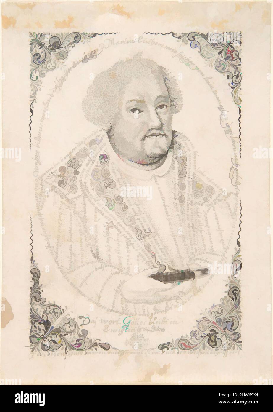 Art inspired by Portrait of Martin Luther, late 17th–18th century, Engraving, Sheet: 3 3/4 × 2 5/8 in. (9.5 × 6.7 cm), Prints, Johann Michael Püchler (German, born Schwäbisch-Gmünd, active ca. 1680–1702), Coming from a family of engravers and calligraphers, Püchler created numerous, Classic works modernized by Artotop with a splash of modernity. Shapes, color and value, eye-catching visual impact on art. Emotions through freedom of artworks in a contemporary way. A timeless message pursuing a wildly creative new direction. Artists turning to the digital medium and creating the Artotop NFT Stock Photo