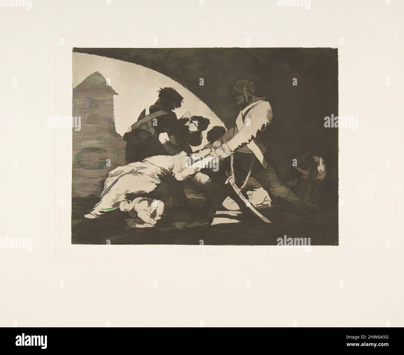 Art inspired by Plate 11 from 'The Disasters of War' (Los Desastres de la Guerra):Neither do These (Ni por esas), 1810–20, published 1863, Etching, lavis, drypoint and burin, Plate: 6 5/16 × 8 5/16 in. (16.1 × 21.1 cm), Prints, Goya (Francisco de Goya y Lucientes) (Spanish, Fuendetodos, Classic works modernized by Artotop with a splash of modernity. Shapes, color and value, eye-catching visual impact on art. Emotions through freedom of artworks in a contemporary way. A timeless message pursuing a wildly creative new direction. Artists turning to the digital medium and creating the Artotop NFT Stock Photo