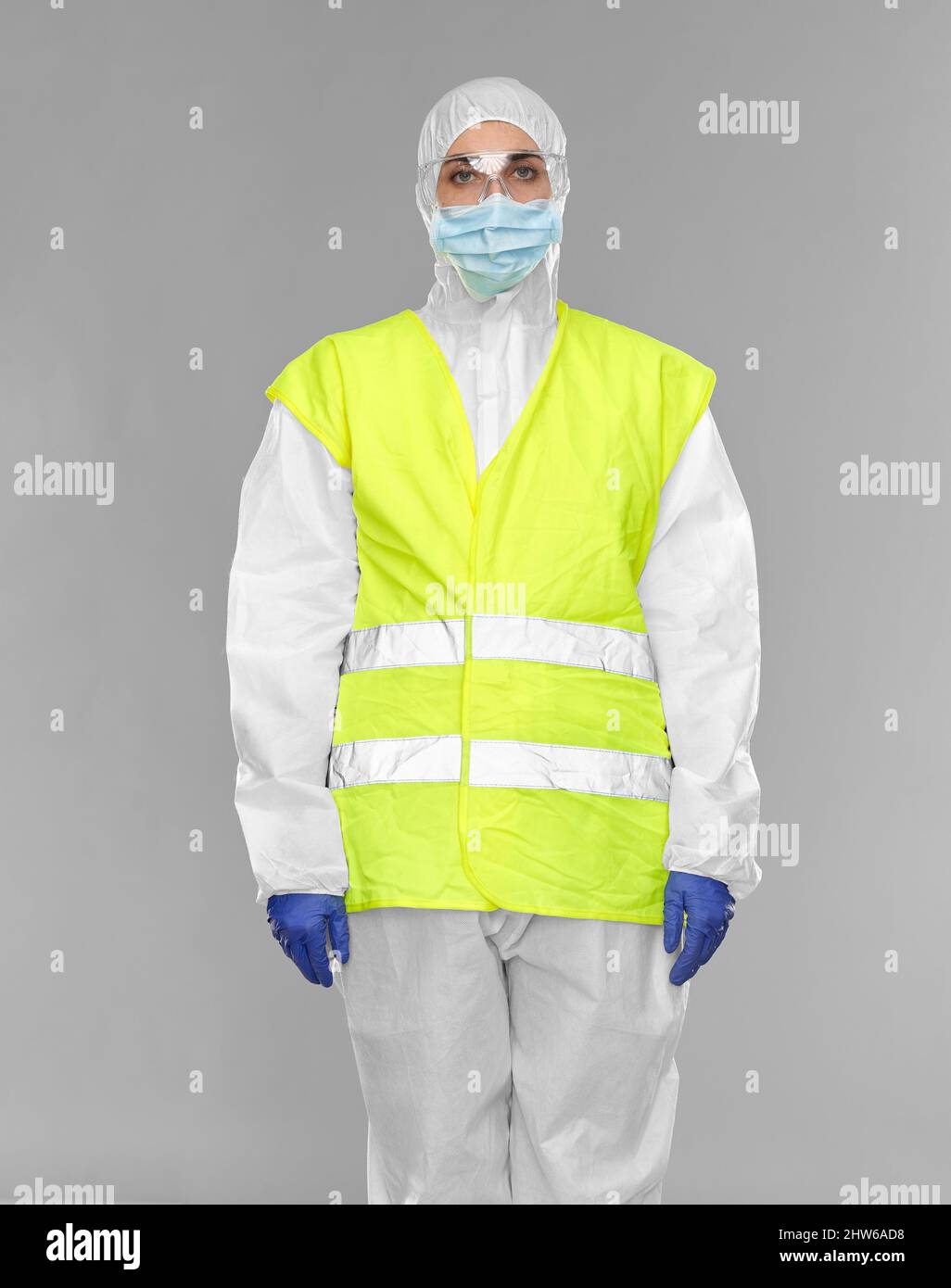 healthcare or sanitation worker in hazmat suit Stock Photo