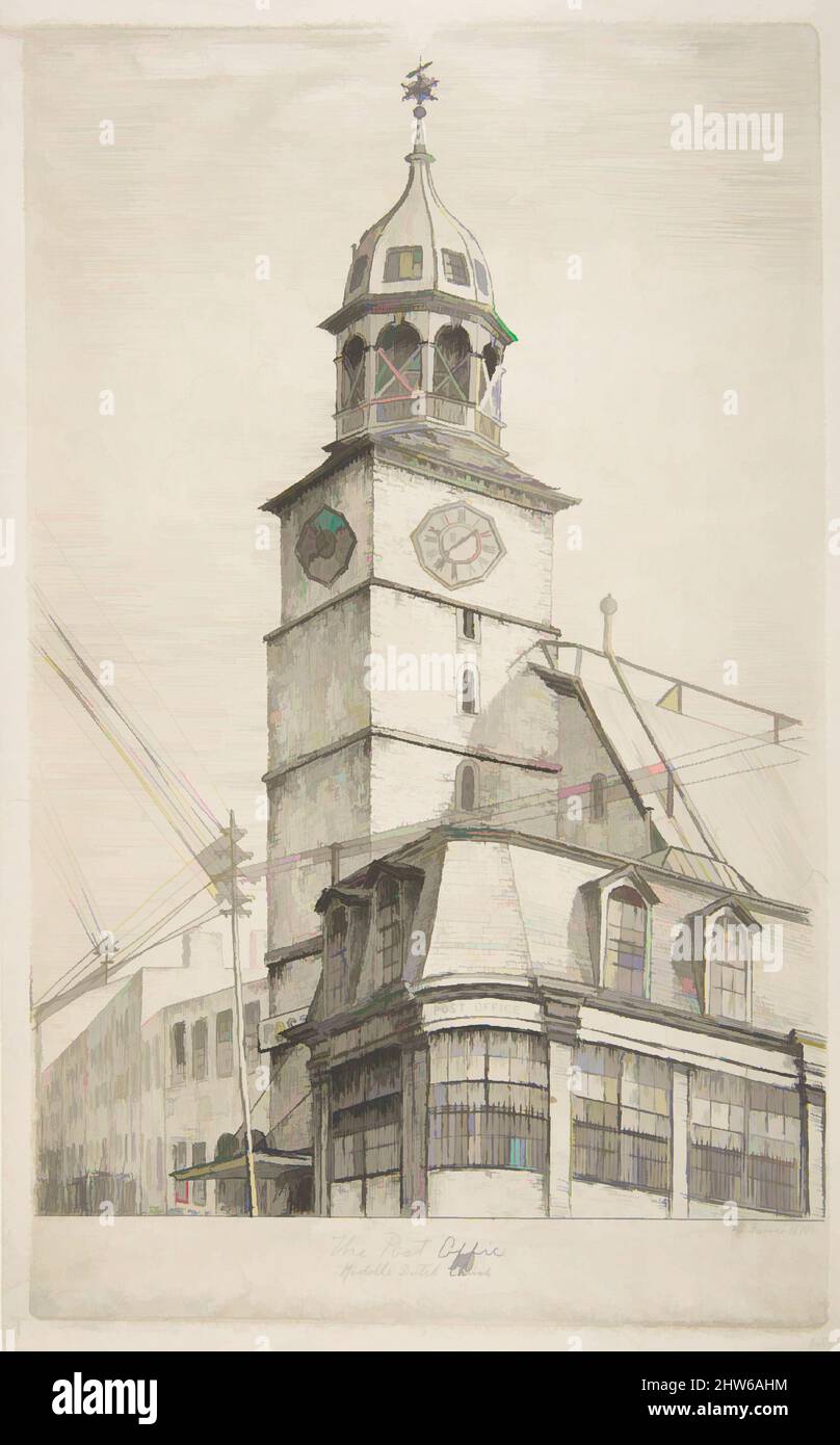 Art inspired by The Post Office, Middle Dutch Church (from Scenes of Old New York), 1870, Etching, plate: 8 3/4 x 5 3/8 in. (22.3 x 13.7 cm), Prints, Henry Farrer (American, London 1844–1903 New York, Classic works modernized by Artotop with a splash of modernity. Shapes, color and value, eye-catching visual impact on art. Emotions through freedom of artworks in a contemporary way. A timeless message pursuing a wildly creative new direction. Artists turning to the digital medium and creating the Artotop NFT Stock Photo