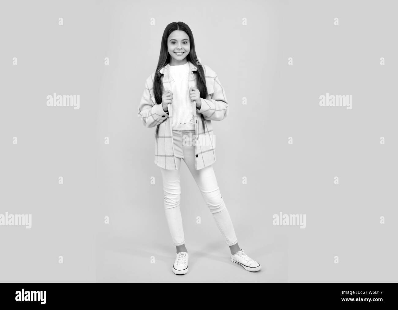happy kid girl wear pink checkered shirt, childhood Stock Photo - Alamy