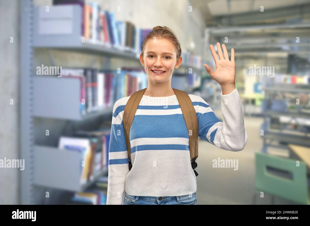 smiling teenage student girl with school bag Stock Photo - Alamy