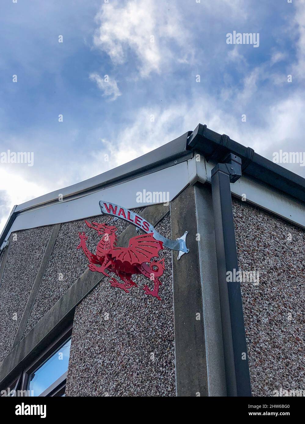 A symbol of Wales on the outside of a house in Aberdare, South Wales, UK. Stock Photo