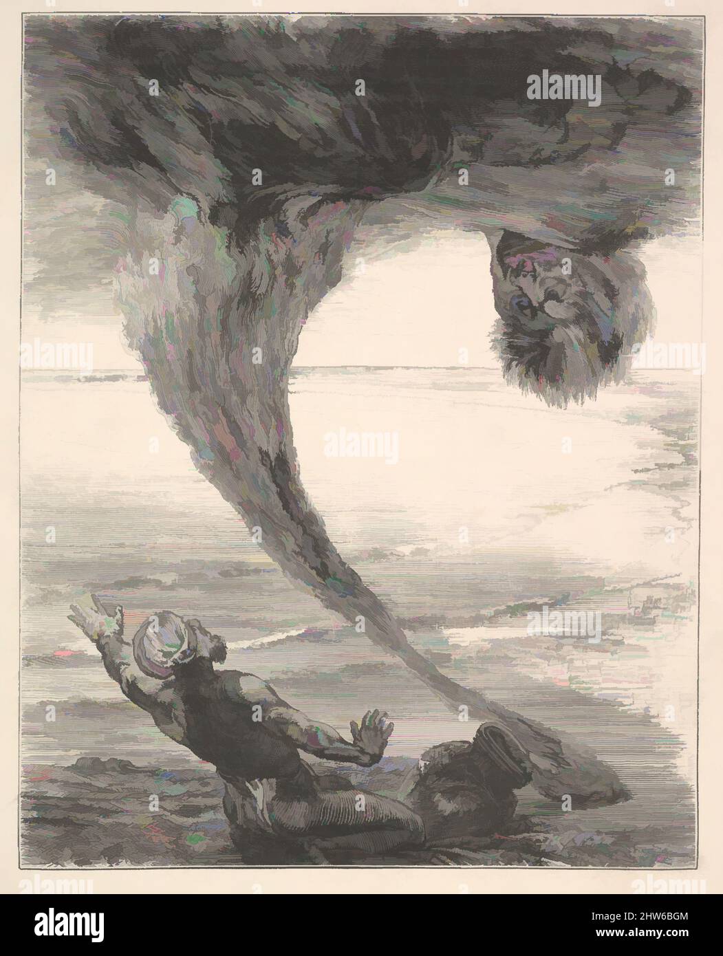 Art inspired by The Fisherman and the Afrite (or Genie), 1868, Wood engraving, image: 6 13/16 x 5 3/8 in. (17.3 x 13.7 cm), Prints, Designed by John La Farge (American, New York 1835–1910 Providence, Rhode Island), Engraved by Henry Marsh (American, 1826–1912, Classic works modernized by Artotop with a splash of modernity. Shapes, color and value, eye-catching visual impact on art. Emotions through freedom of artworks in a contemporary way. A timeless message pursuing a wildly creative new direction. Artists turning to the digital medium and creating the Artotop NFT Stock Photo