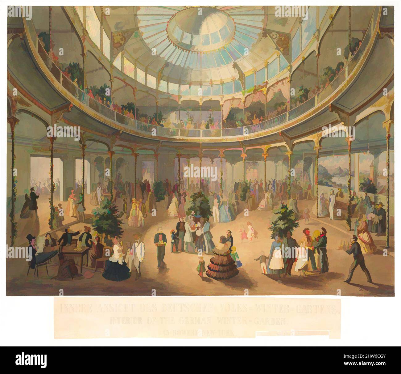 Art inspired by Innere Ansicht des Deutschen Volks Winter Gartens. Interior of the German Winter Garden. 45 Bowery, New York., 1856, Watercolor, Sheet: 22 1/16 × 29 1/2 in. (56 × 74.9 cm), Drawings, Fritz Meyer (American, active 1850s–80s), Interior of an entertainment center that, Classic works modernized by Artotop with a splash of modernity. Shapes, color and value, eye-catching visual impact on art. Emotions through freedom of artworks in a contemporary way. A timeless message pursuing a wildly creative new direction. Artists turning to the digital medium and creating the Artotop NFT Stock Photo