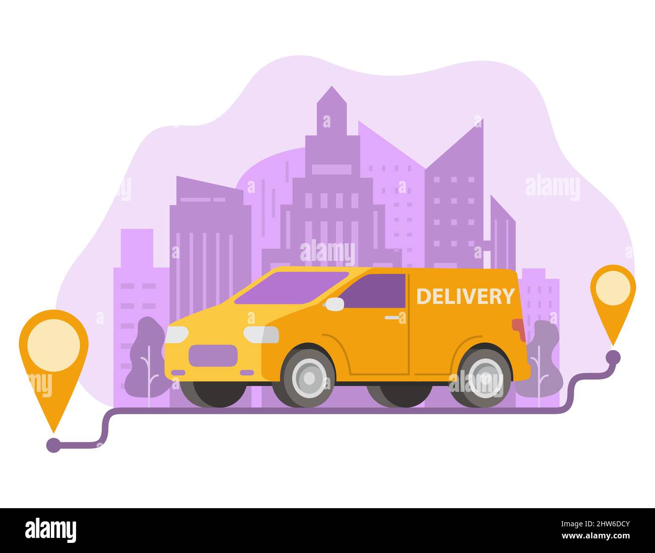 Delivery truck carrying parcels on points. Vector car illustration ...