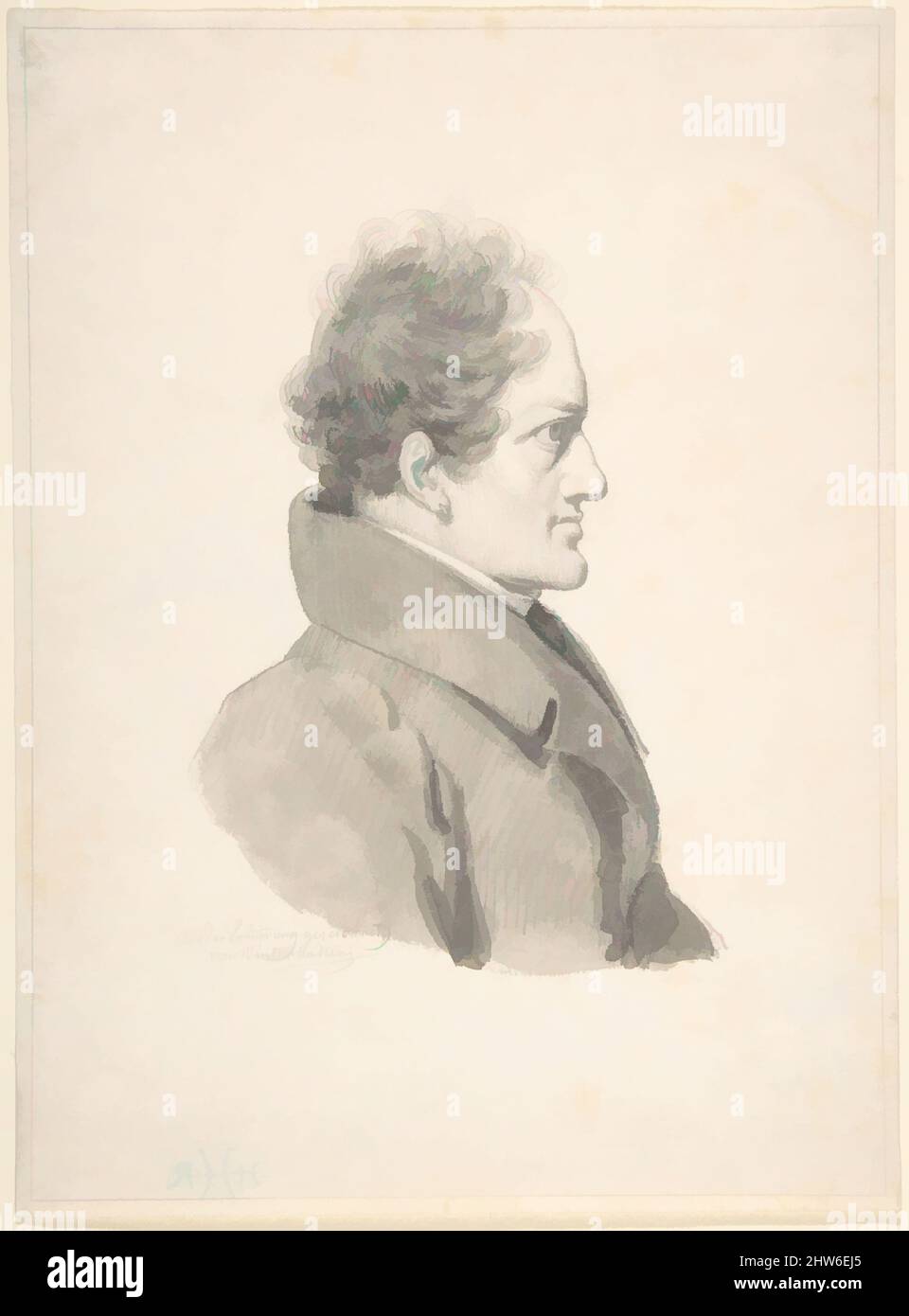 Art inspired by Portrait of Alois Senefelder, 1805–73, Graphite and gray wash. Framing line in graphite., sheet: 9 1/16 x 6 5/8 in. (23 x 16.9 cm), Drawings, Franz Xaver Winterhalter (German, Menzenschwand 1805–1873 Frankfurt, Classic works modernized by Artotop with a splash of modernity. Shapes, color and value, eye-catching visual impact on art. Emotions through freedom of artworks in a contemporary way. A timeless message pursuing a wildly creative new direction. Artists turning to the digital medium and creating the Artotop NFT Stock Photo
