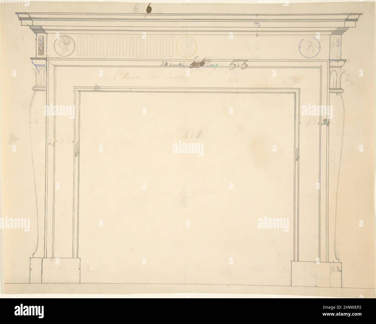 Art inspired by Design for a Chimneypiece, 1740–1800, Pen, ink, wash, Sir William Chambers (British (born Sweden), Göteborg 1723–1796 London, Classic works modernized by Artotop with a splash of modernity. Shapes, color and value, eye-catching visual impact on art. Emotions through freedom of artworks in a contemporary way. A timeless message pursuing a wildly creative new direction. Artists turning to the digital medium and creating the Artotop NFT Stock Photo