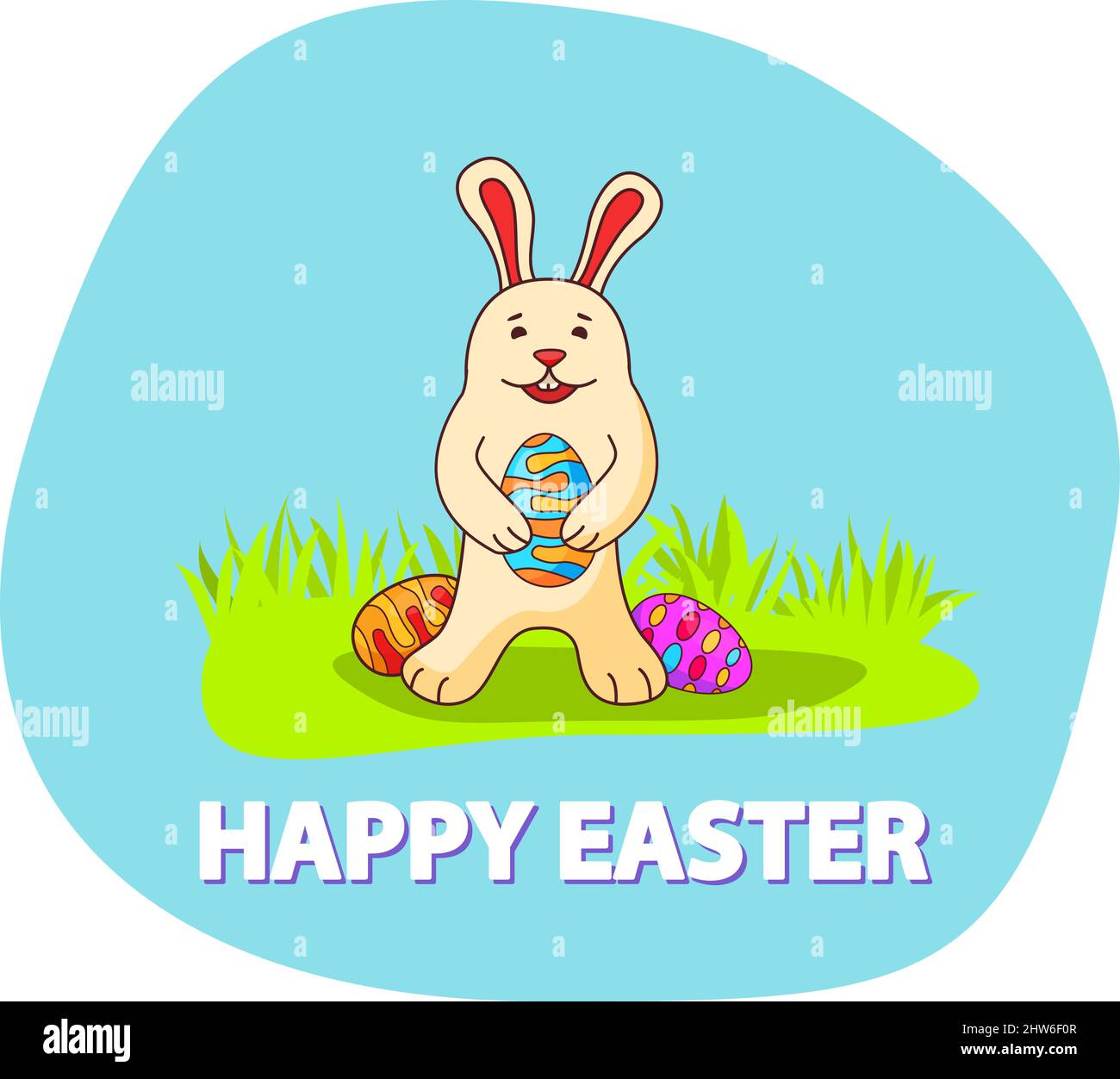 Rabbit holding easter eggs.Festive holiday banner flat vector Stock ...