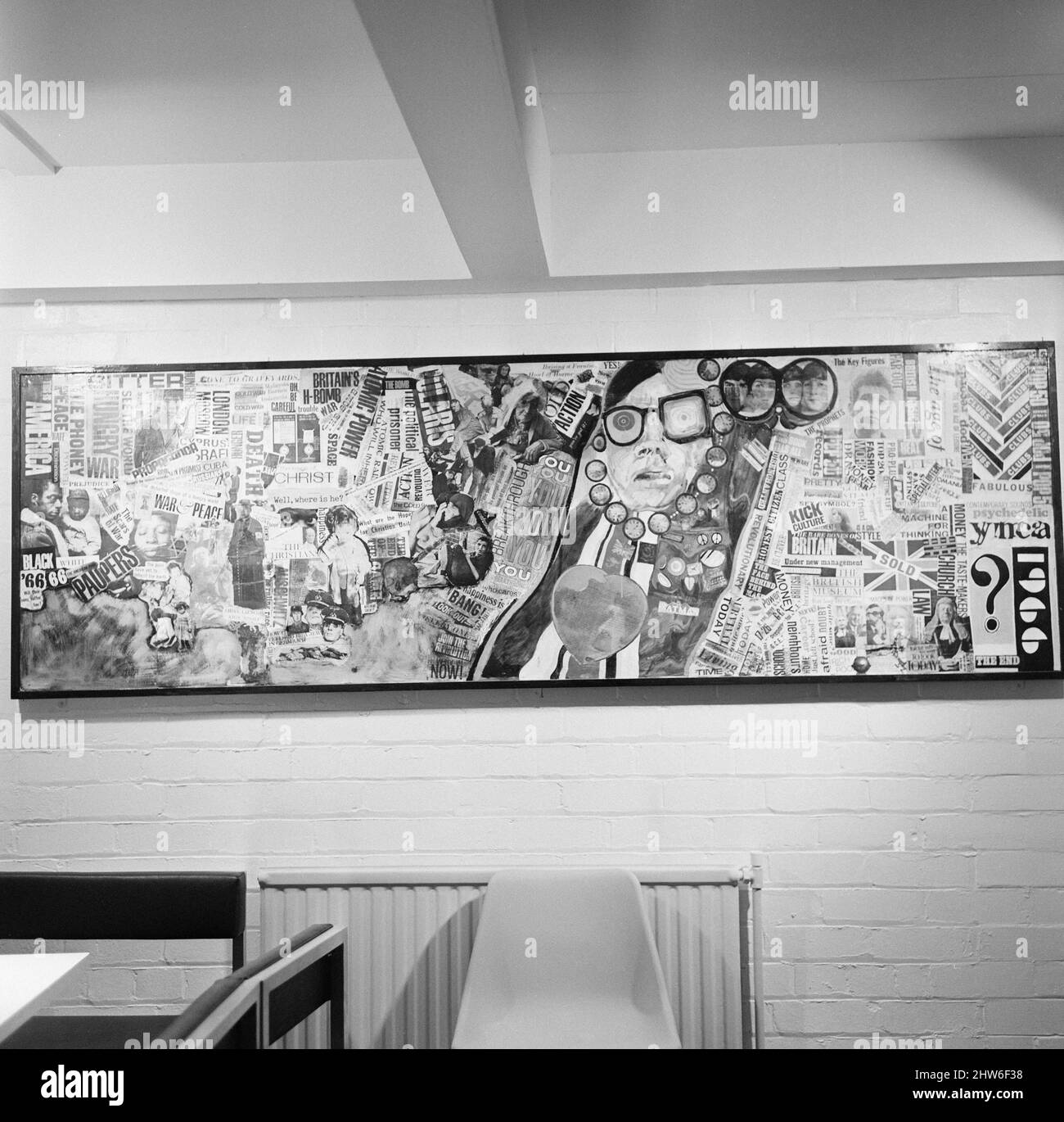 Murial by artist Jean Fairclough from Bolton, aged 24 years old, the mural is currently hanging on the wall of the new YMCA building in Bury, Lancashire, 3rd January 1967. Stock Photo