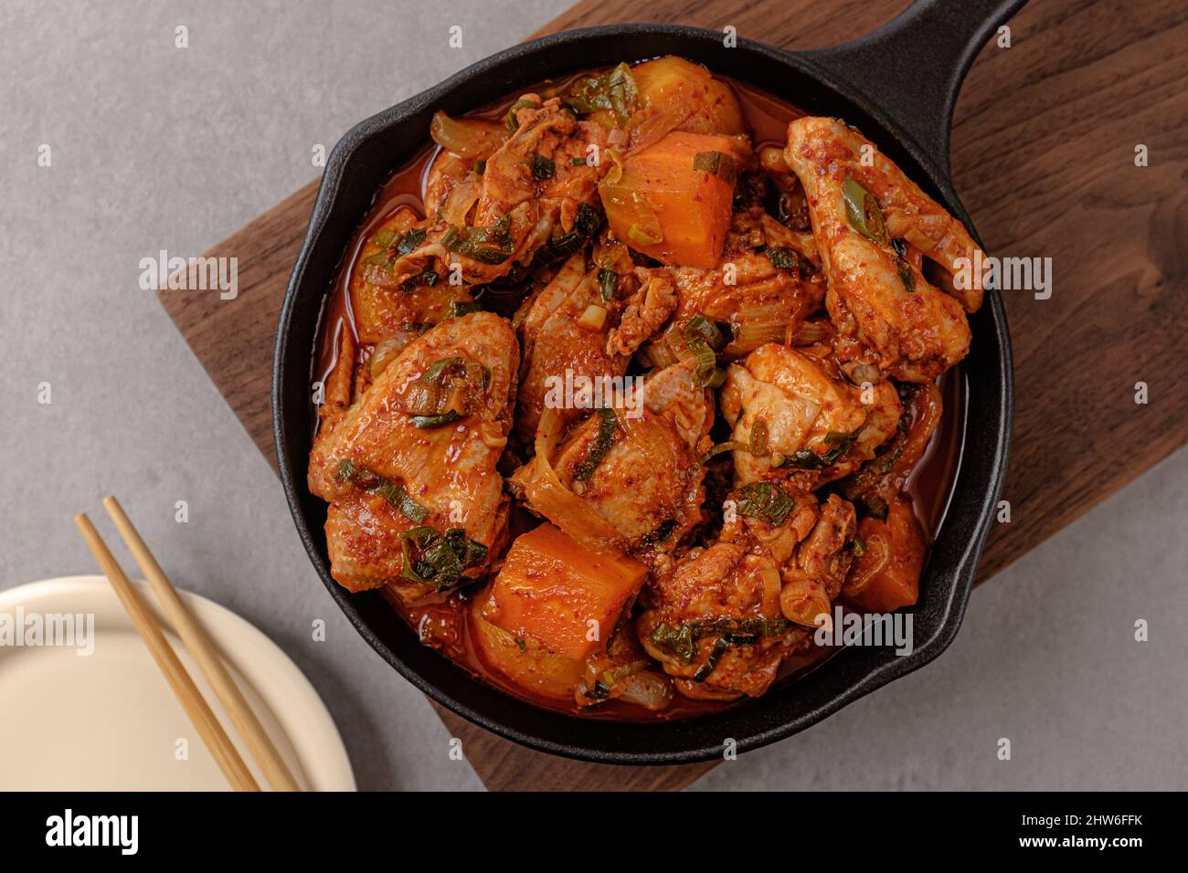 Chicken and Vegetables with Spicy Seasoning Braised Spicy Chicken Stock Photo