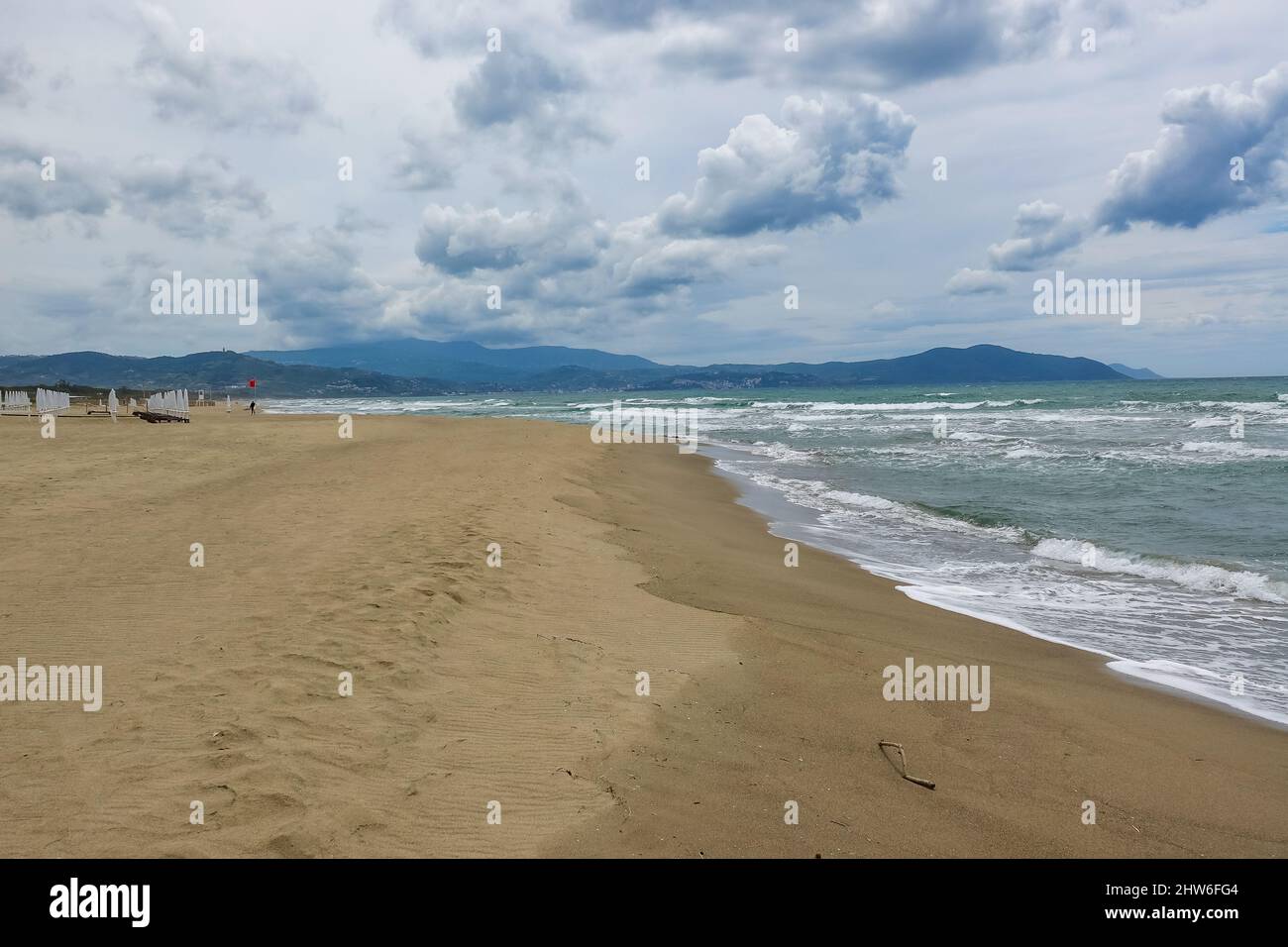 Aerial view of the beach under the cloudy skies Stock Photo - Alamy