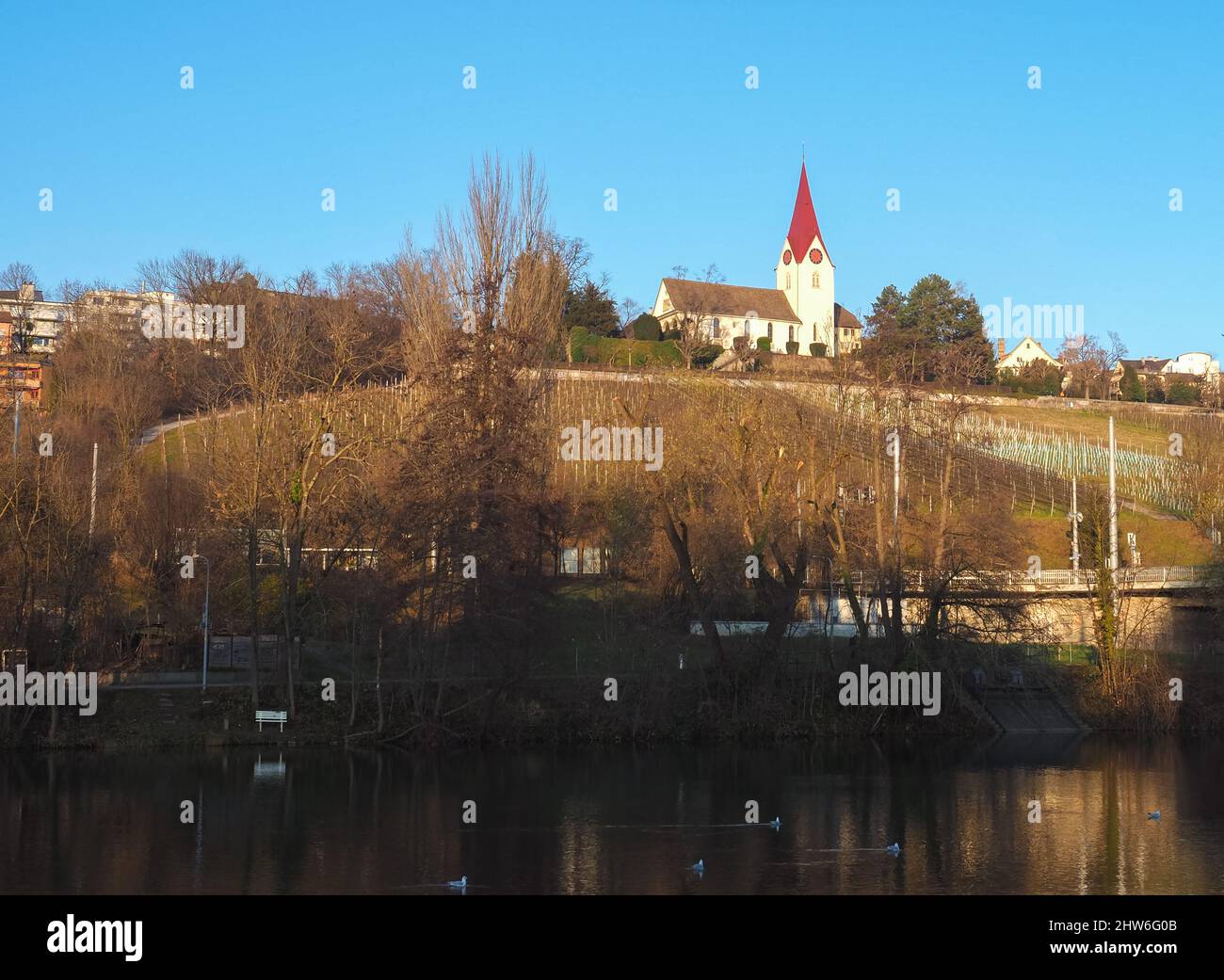 Zurich, Switzerland - December 18th 2022: The church of Hoengg, located ...