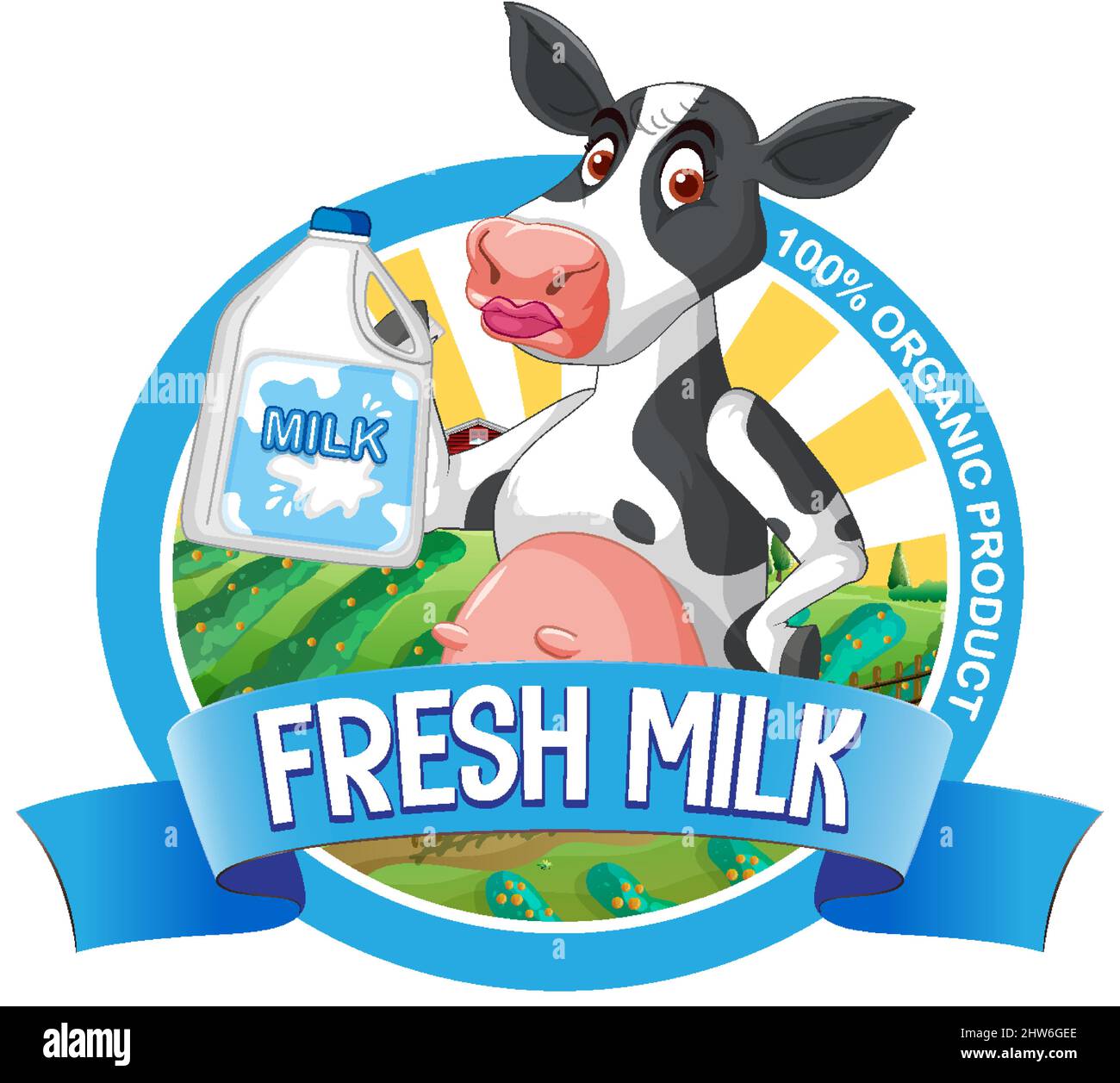 A cow with a Fresh milk label illustration Stock Vector Image & Art Alamy