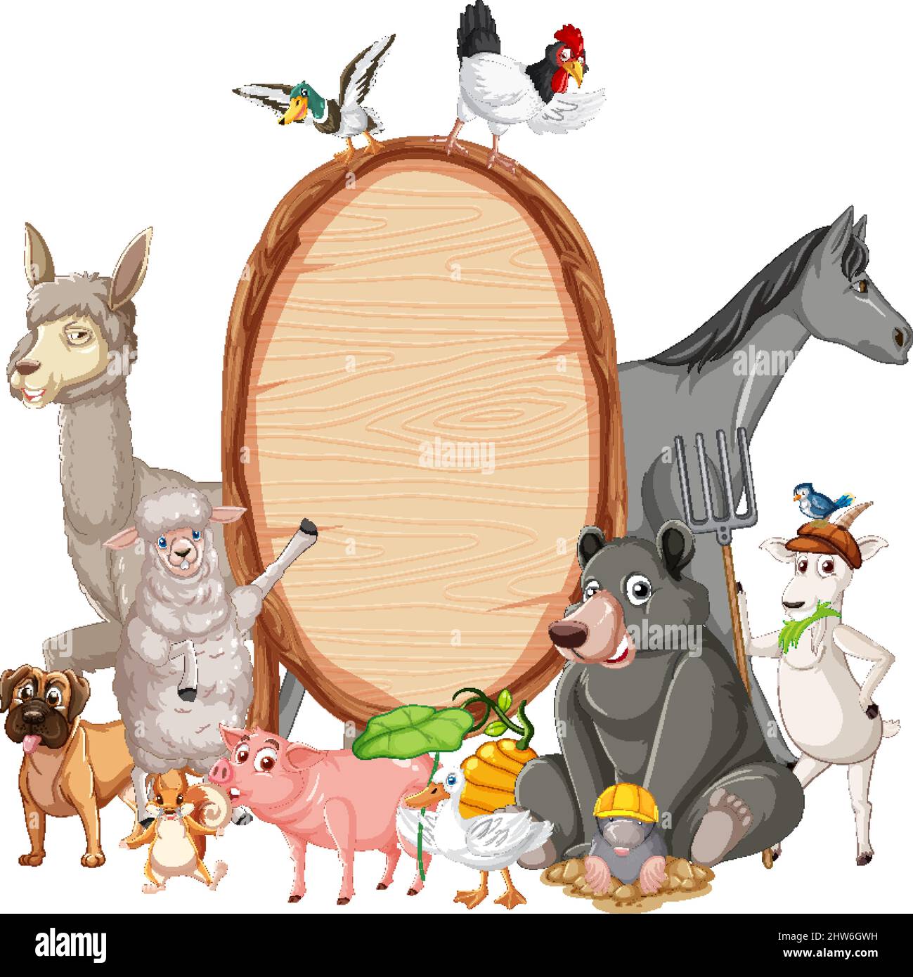 Animal with wooden sign banner illustration Stock Vector Image & Art ...