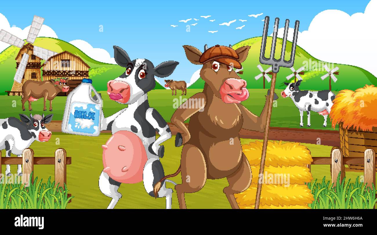 Scene with farm animal on the farm illustration Stock Vector Image ...