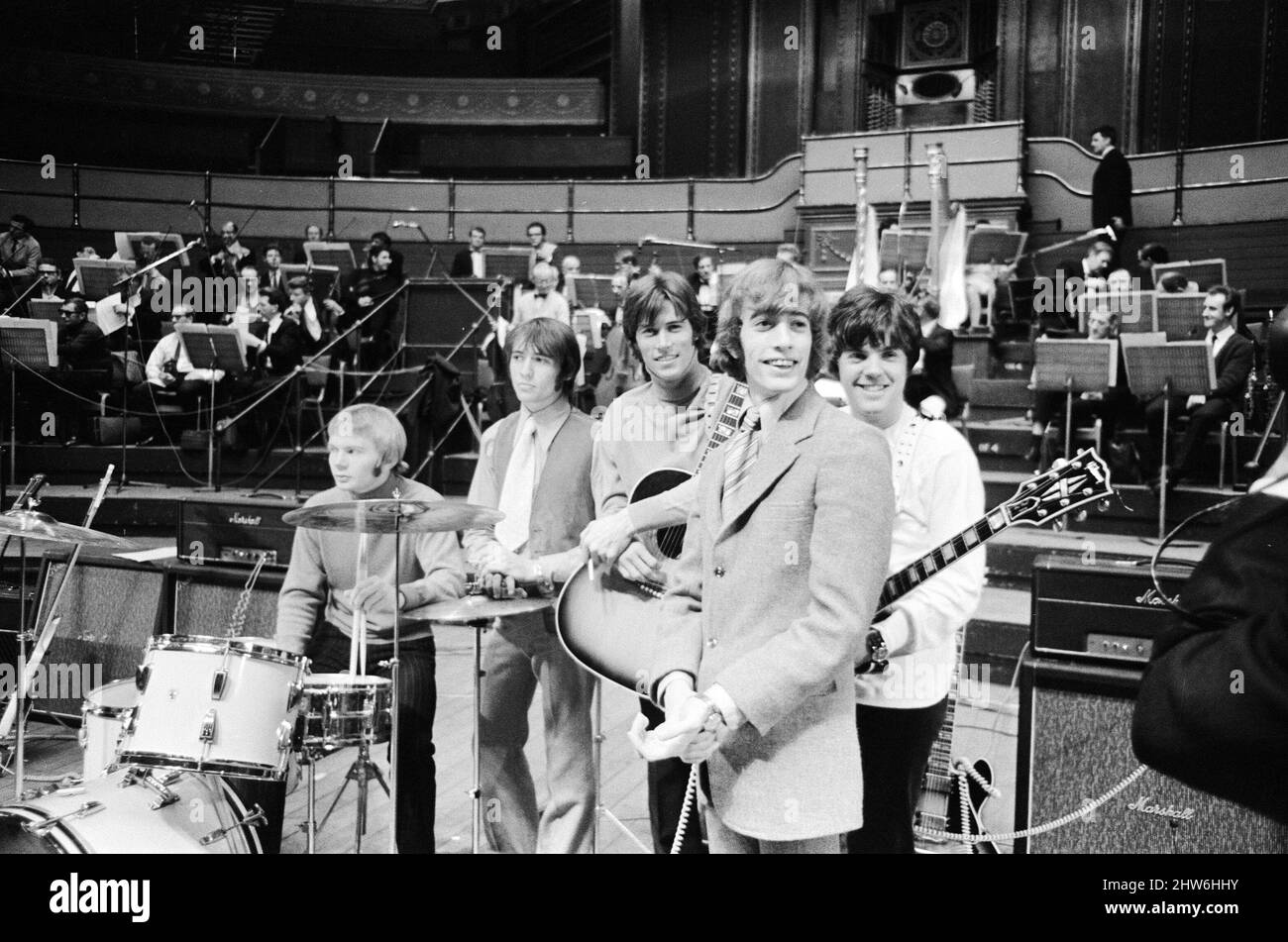 The Bee Gees whose first UK tour opens at the Royal Albert Hall, London 27th March 1968.  They will be accompanied by a 67 piece Symphony Orchestra, a hugh choir & the RAF Apprentices Marching Band. Stock Photo