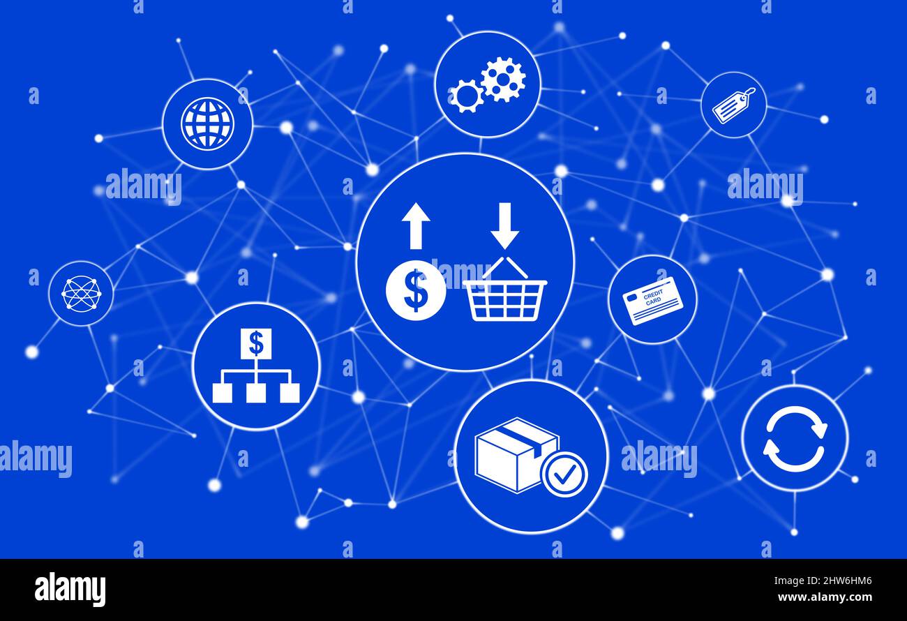Concept of purchase with connected icons Stock Photo - Alamy