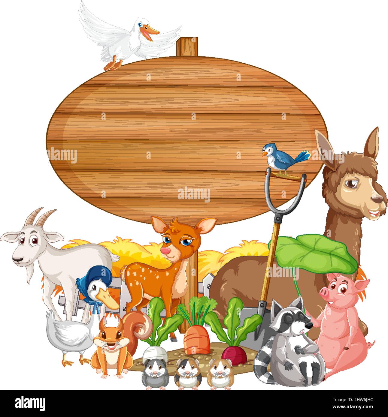 animal with wooden sign banner illustration Stock Vector Image & Art ...