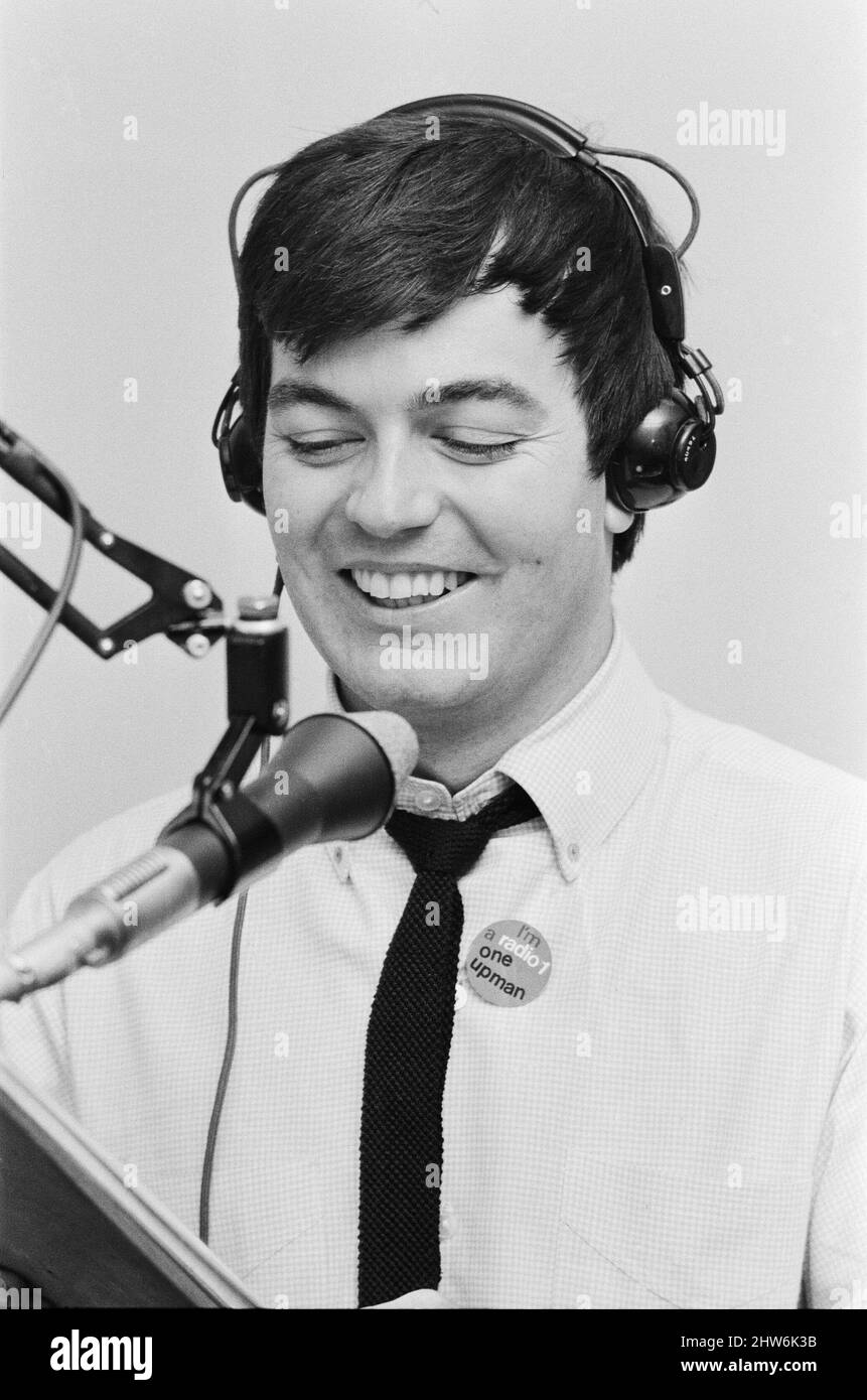 Tony Blackburn, the 22 year old Disc Jockey, at his Radio Luxembourg  studio, presenting his radio show. Tony Blackburn recently launched BBC,  Radio One launched at 7am. Friday 30th September 1967. Picture