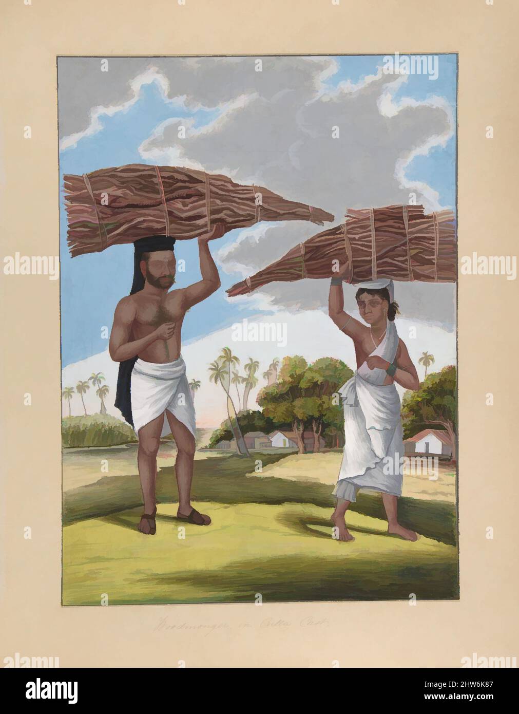 Art inspired by Woodmonger in Culla Caste, from Indian Trades and Castes, ca. 1840, Watercolor and gouache, sheet: 14 3/8 x 10 3/8 in. (36.5 x 26.4 cm), Drawings, Anonymous, Indian, 19th century, Classic works modernized by Artotop with a splash of modernity. Shapes, color and value, eye-catching visual impact on art. Emotions through freedom of artworks in a contemporary way. A timeless message pursuing a wildly creative new direction. Artists turning to the digital medium and creating the Artotop NFT Stock Photo