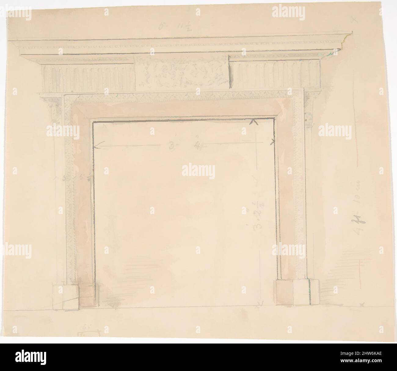 Art inspired by Design for a Fireplace, first half 19th century, Ink and wash, Anonymous, British, 19th century, Classic works modernized by Artotop with a splash of modernity. Shapes, color and value, eye-catching visual impact on art. Emotions through freedom of artworks in a contemporary way. A timeless message pursuing a wildly creative new direction. Artists turning to the digital medium and creating the Artotop NFT Stock Photo