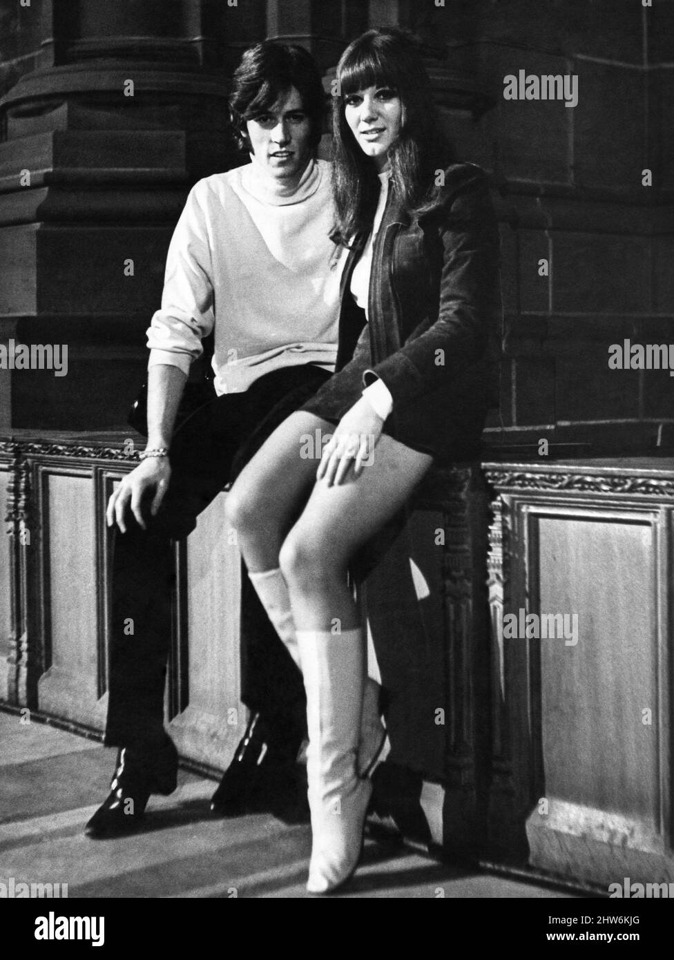 Barry Gibb of the Bee Gees pop group with his girlfriend Christine Marshall.  December 1967. Stock Photo