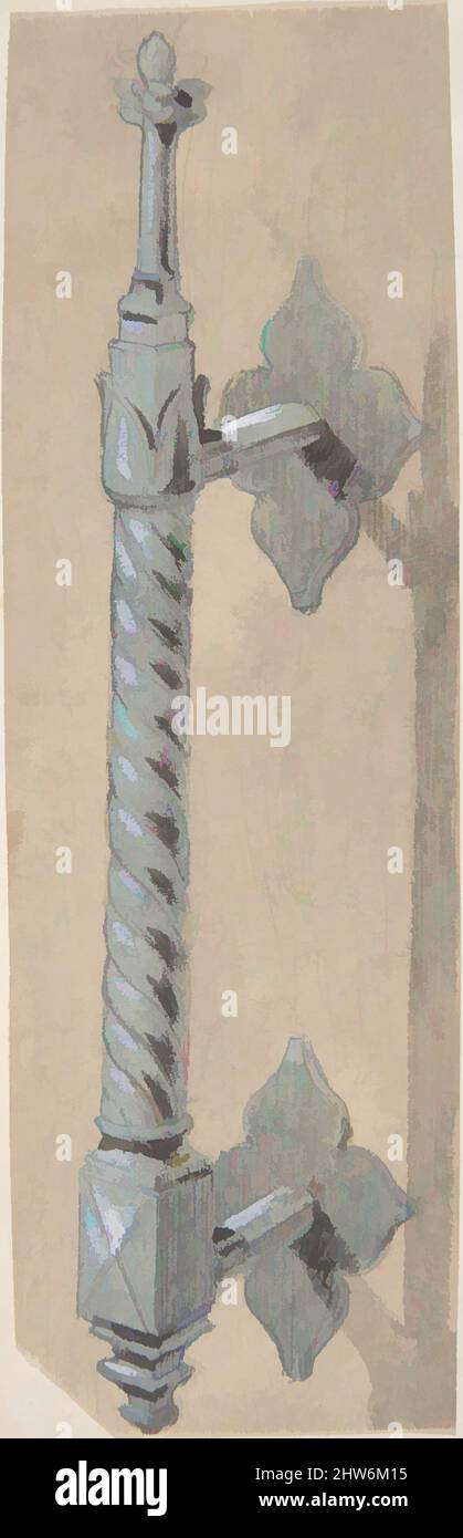 Art inspired by Metal Doorpull for Church, second half 19th century, Gouache, sheet: 6 3/8 x 2 1/16 in. (16.2 x 5.2 cm), Anonymous, British, 19th century, Classic works modernized by Artotop with a splash of modernity. Shapes, color and value, eye-catching visual impact on art. Emotions through freedom of artworks in a contemporary way. A timeless message pursuing a wildly creative new direction. Artists turning to the digital medium and creating the Artotop NFT Stock Photo