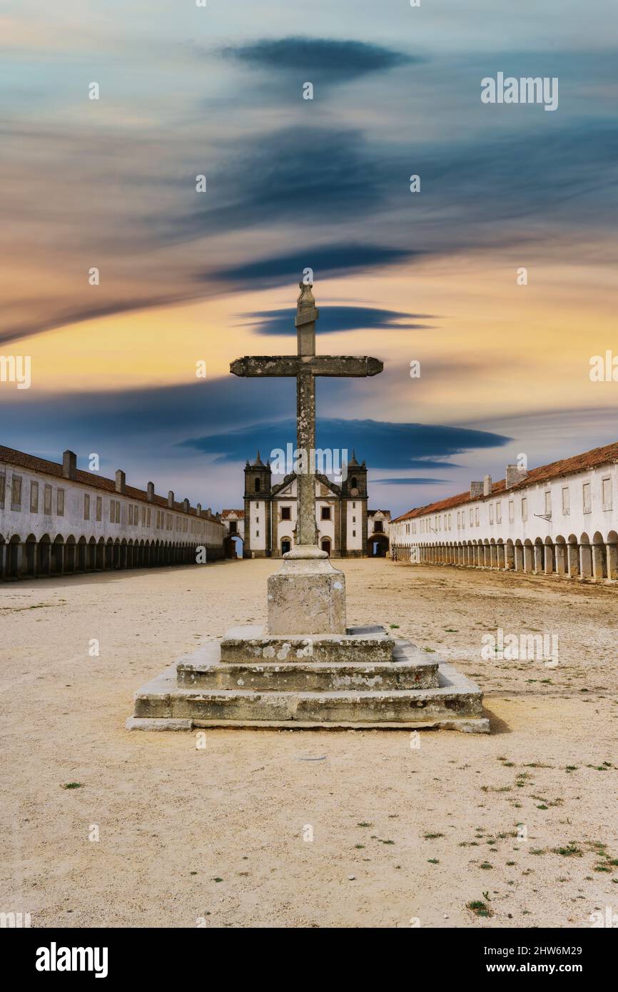 Cross in front of the Sanctuary of Our Lady of Espichel Cape, Sesimbra, Lisbon Coast, Setubal, Portugal Stock Photo