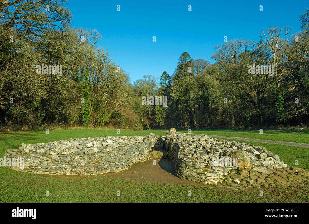 The ancient Parc le Breos Burial Chamber at Parkmill on the Gower AONB Peninsula in January Stock Photo