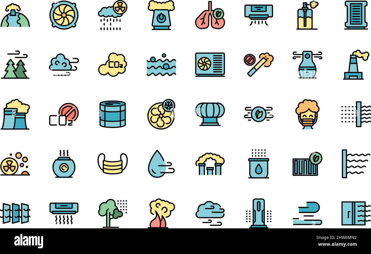 Clean air icons set outline vector. Dust air. Emission polluted Stock Vector