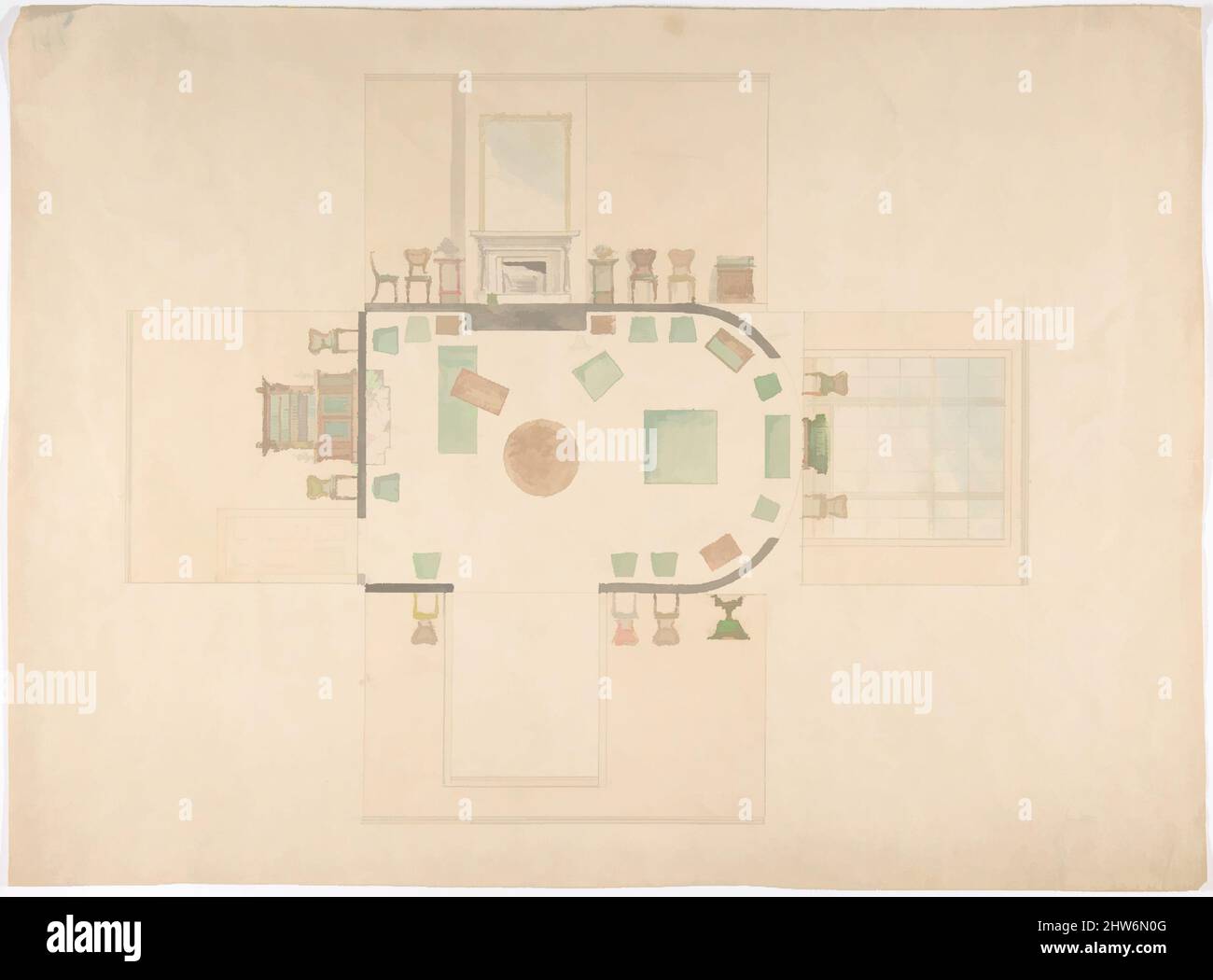 Art inspired by Plan and Elevations of a Room, early 19th century, Ink ...
