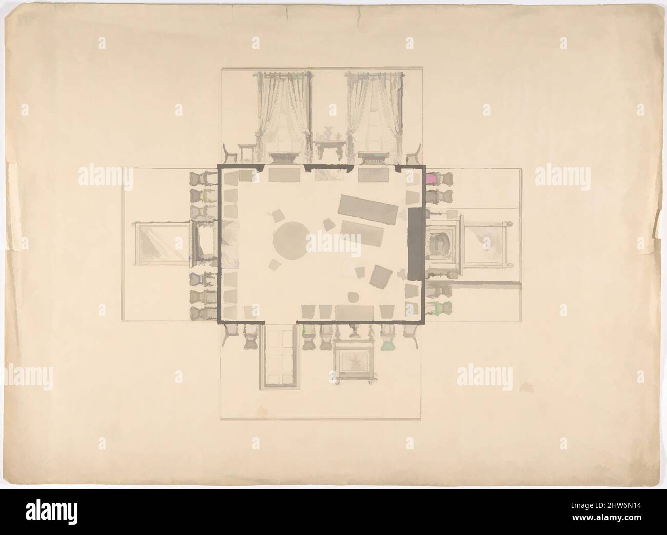 Art inspired by Plan and Elevations of a Room, early 19th century, Ink ...