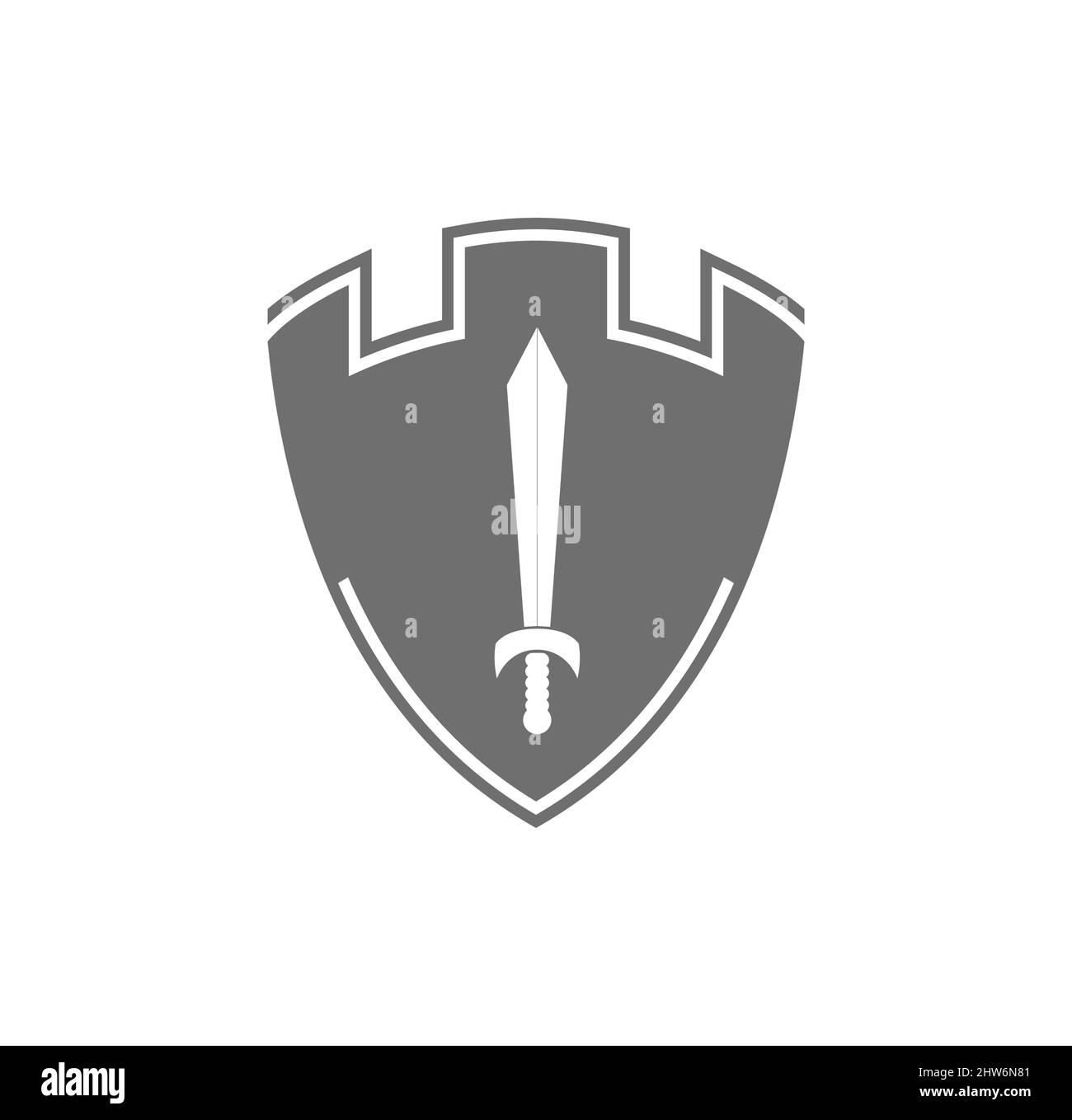 Shield castle with sword logo design illustration vector eps format , suitable for your design needs, logo, illustration, animation, etc. Stock Vector