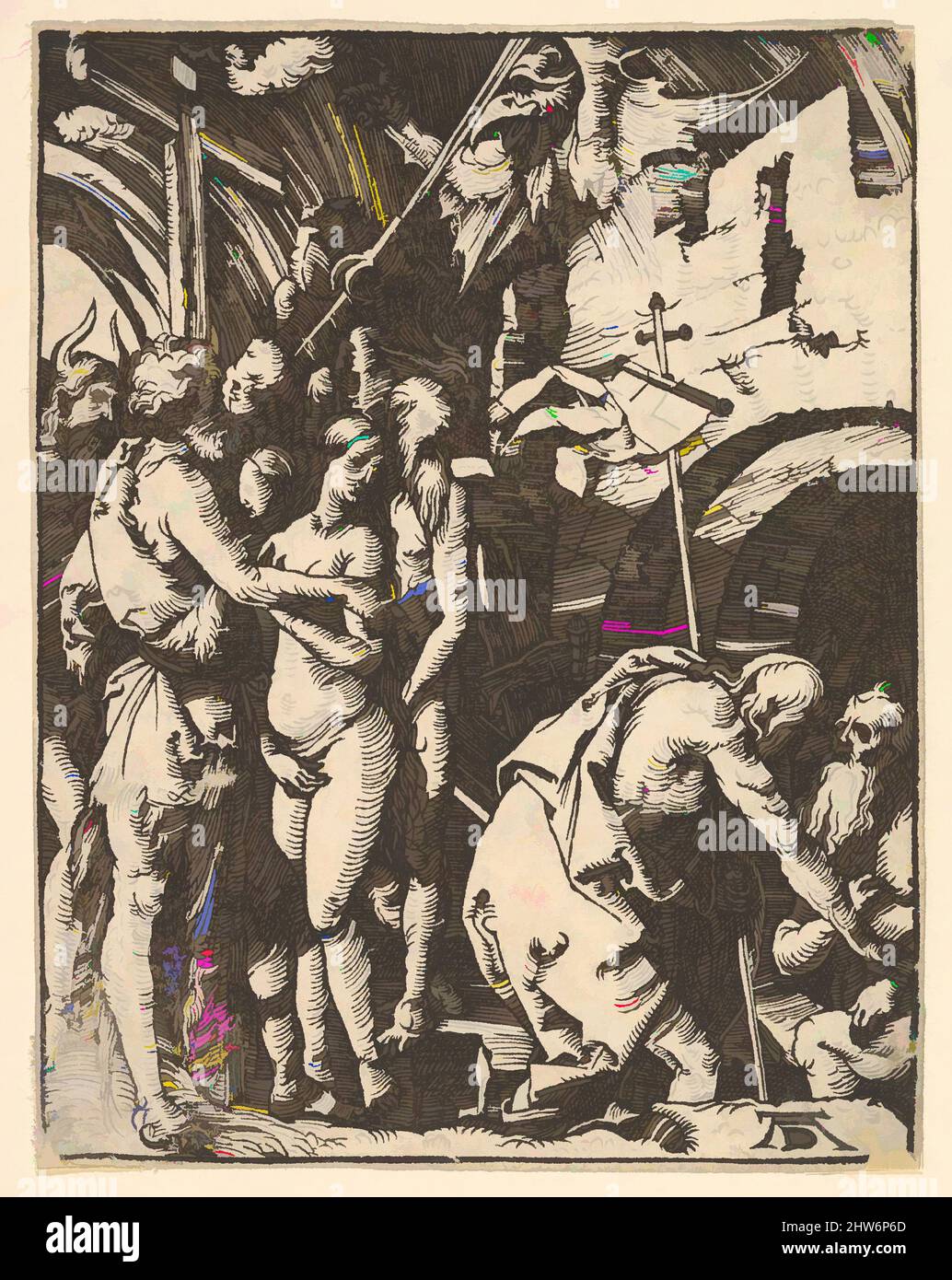 Art inspired by Christ in Limbo, from The Little Passion, (copy), n.d., Woodcut from a series of 19 prints, Prints, After Albrecht Dürer (German, Nuremberg 1471–1528 Nuremberg), Johannes Mommaert, Classic works modernized by Artotop with a splash of modernity. Shapes, color and value, eye-catching visual impact on art. Emotions through freedom of artworks in a contemporary way. A timeless message pursuing a wildly creative new direction. Artists turning to the digital medium and creating the Artotop NFT Stock Photo