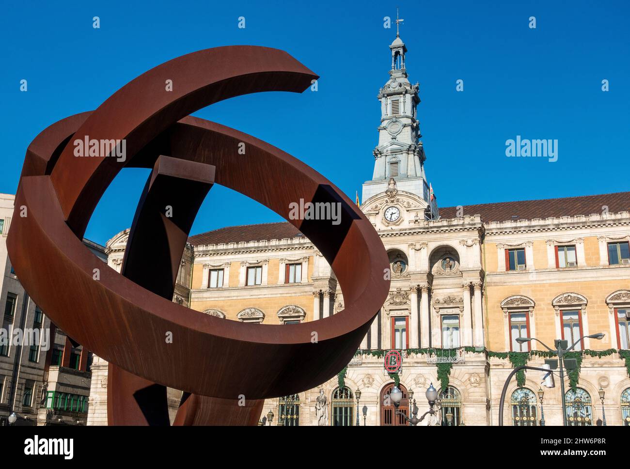 Sculpture by Jorge Oteiza in front of the city hall in Bilbao, Basque Country, Spain Stock Photo