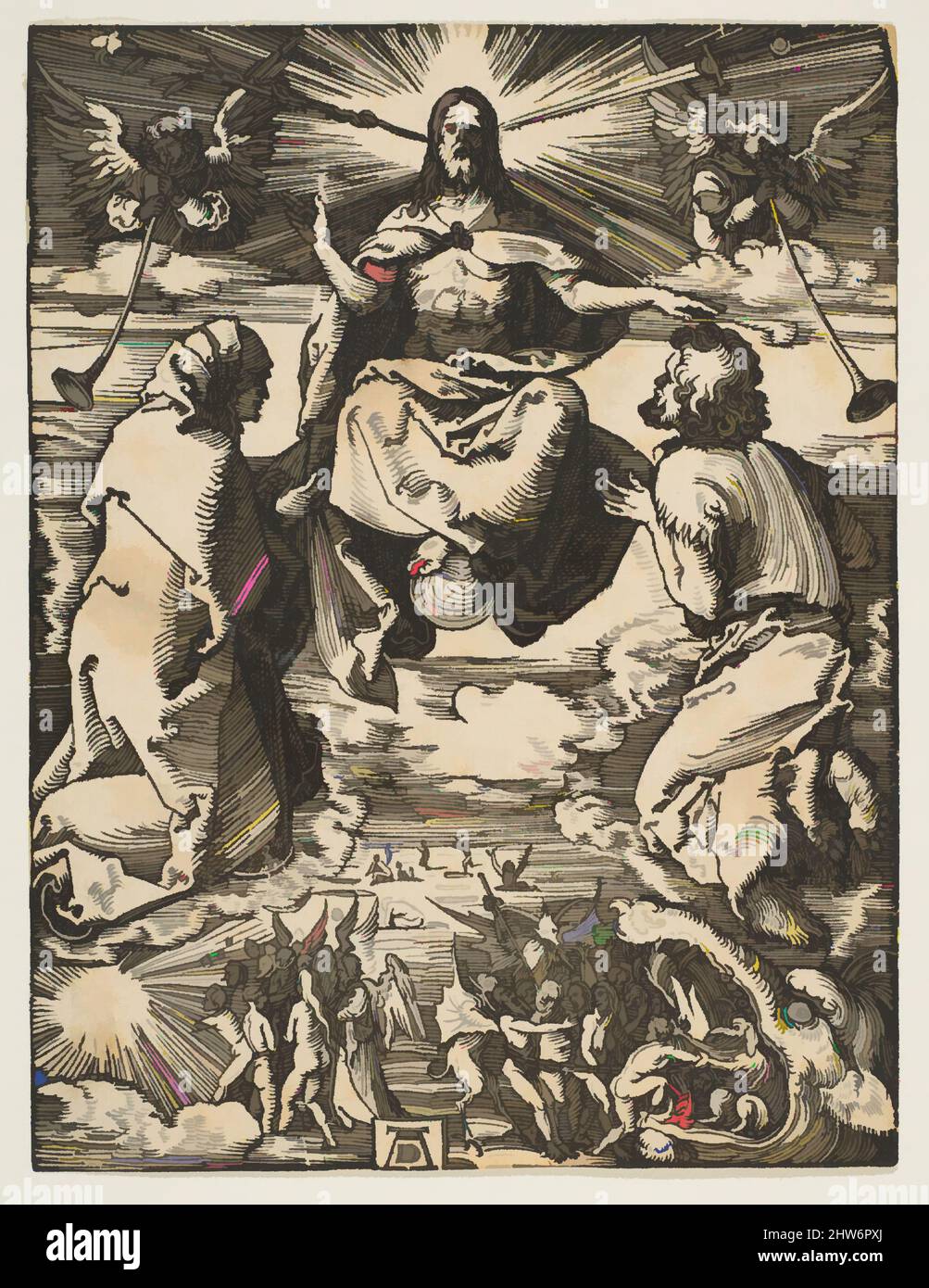 Art inspired by The Last Judgment, from The Small Passion, ca. 1510, Woodcut, sheet: 5 1/8 x 38 3/16 in. (13 x 97 cm), Prints, Albrecht Dürer (German, Nuremberg 1471–1528 Nuremberg, Classic works modernized by Artotop with a splash of modernity. Shapes, color and value, eye-catching visual impact on art. Emotions through freedom of artworks in a contemporary way. A timeless message pursuing a wildly creative new direction. Artists turning to the digital medium and creating the Artotop NFT Stock Photo