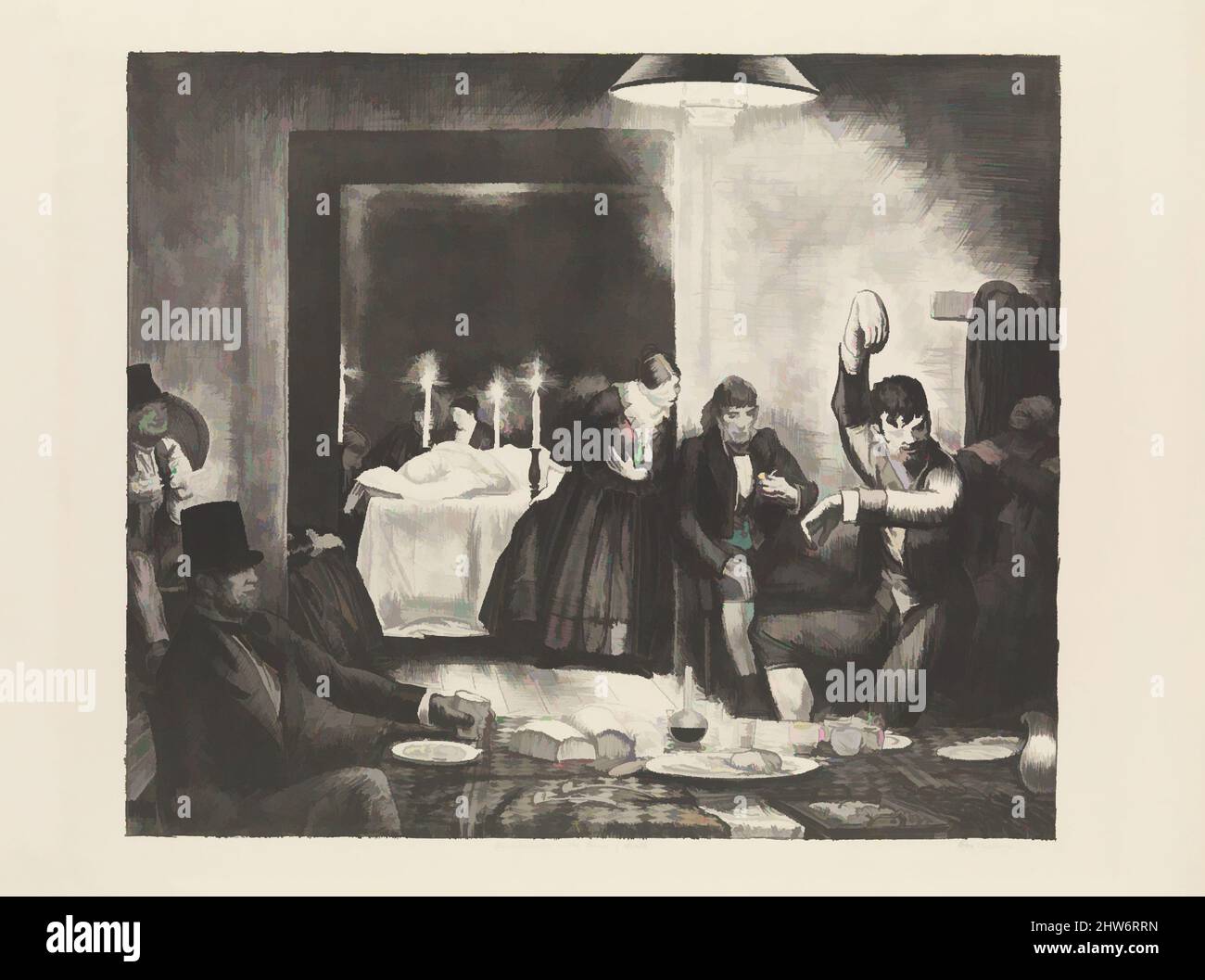 Art inspired by Punchinello in the House of Death, 1923, Lithograph, image: 16 1/4 x 19 1/4 in. (41.3 x 48.9 cm), Prints, George Bellows (American, Columbus, Ohio 1882–1925 New York, Classic works modernized by Artotop with a splash of modernity. Shapes, color and value, eye-catching visual impact on art. Emotions through freedom of artworks in a contemporary way. A timeless message pursuing a wildly creative new direction. Artists turning to the digital medium and creating the Artotop NFT Stock Photo