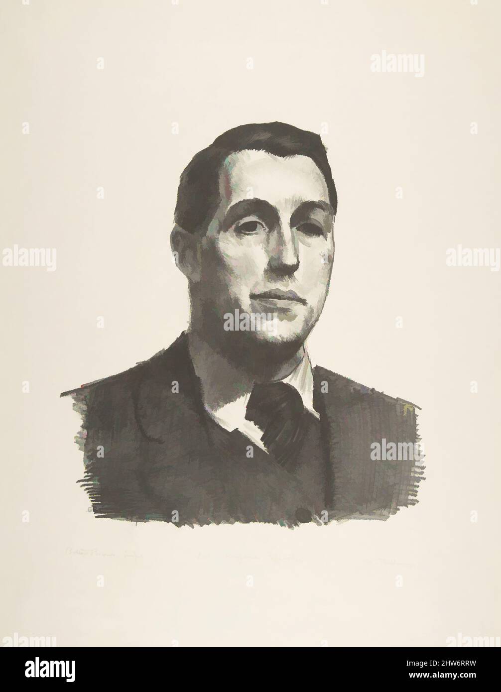 Art inspired by Portrait of Eugene Speicher, First Stone, 1923–24, Lithograph, image: 9 x 8 1/4 in. (22.9 x 21 cm), Prints, George Bellows (American, Columbus, Ohio 1882–1925 New York, Classic works modernized by Artotop with a splash of modernity. Shapes, color and value, eye-catching visual impact on art. Emotions through freedom of artworks in a contemporary way. A timeless message pursuing a wildly creative new direction. Artists turning to the digital medium and creating the Artotop NFT Stock Photo