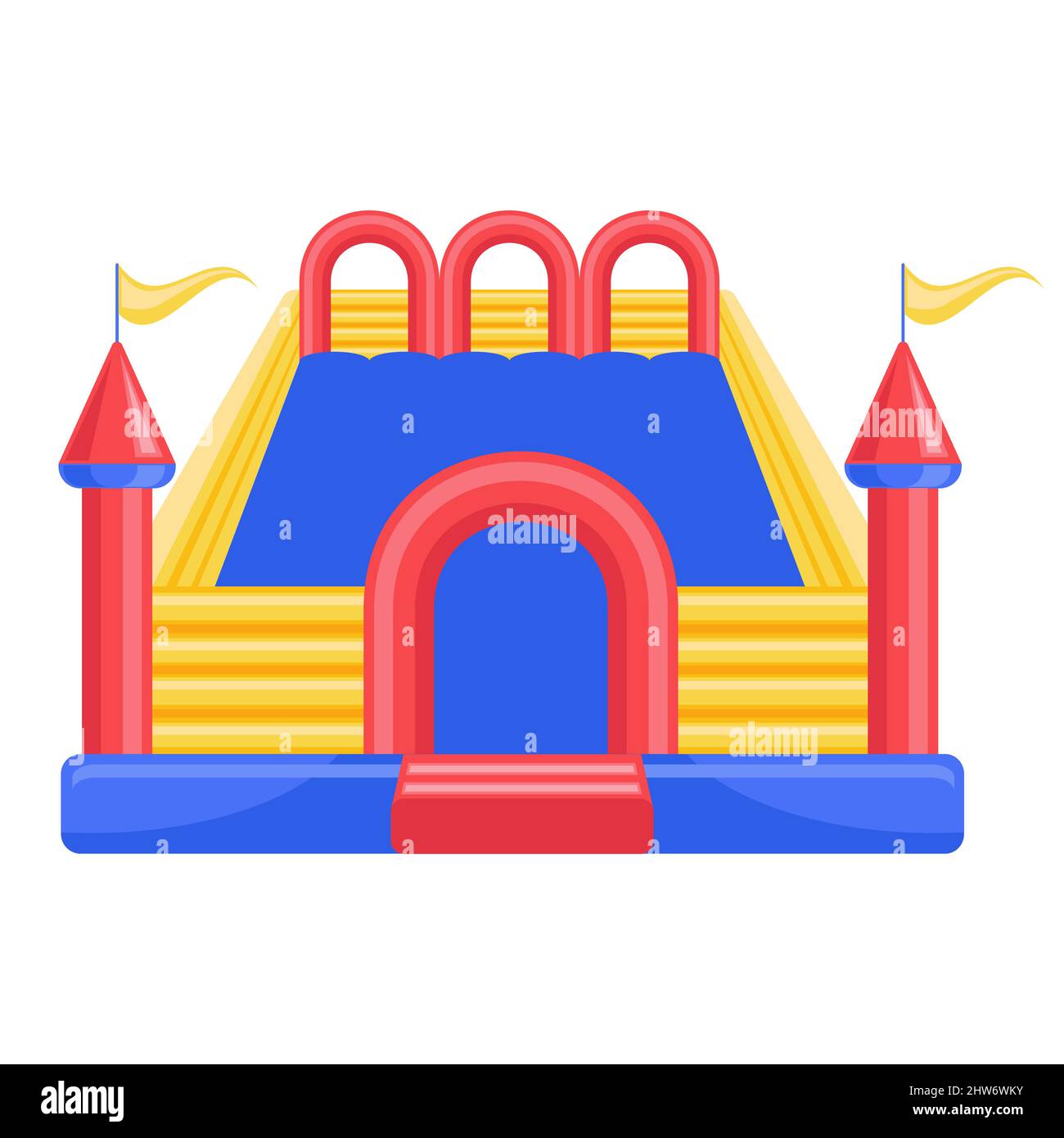 Bouncy inflatable castle. Tower and equipment for child playground