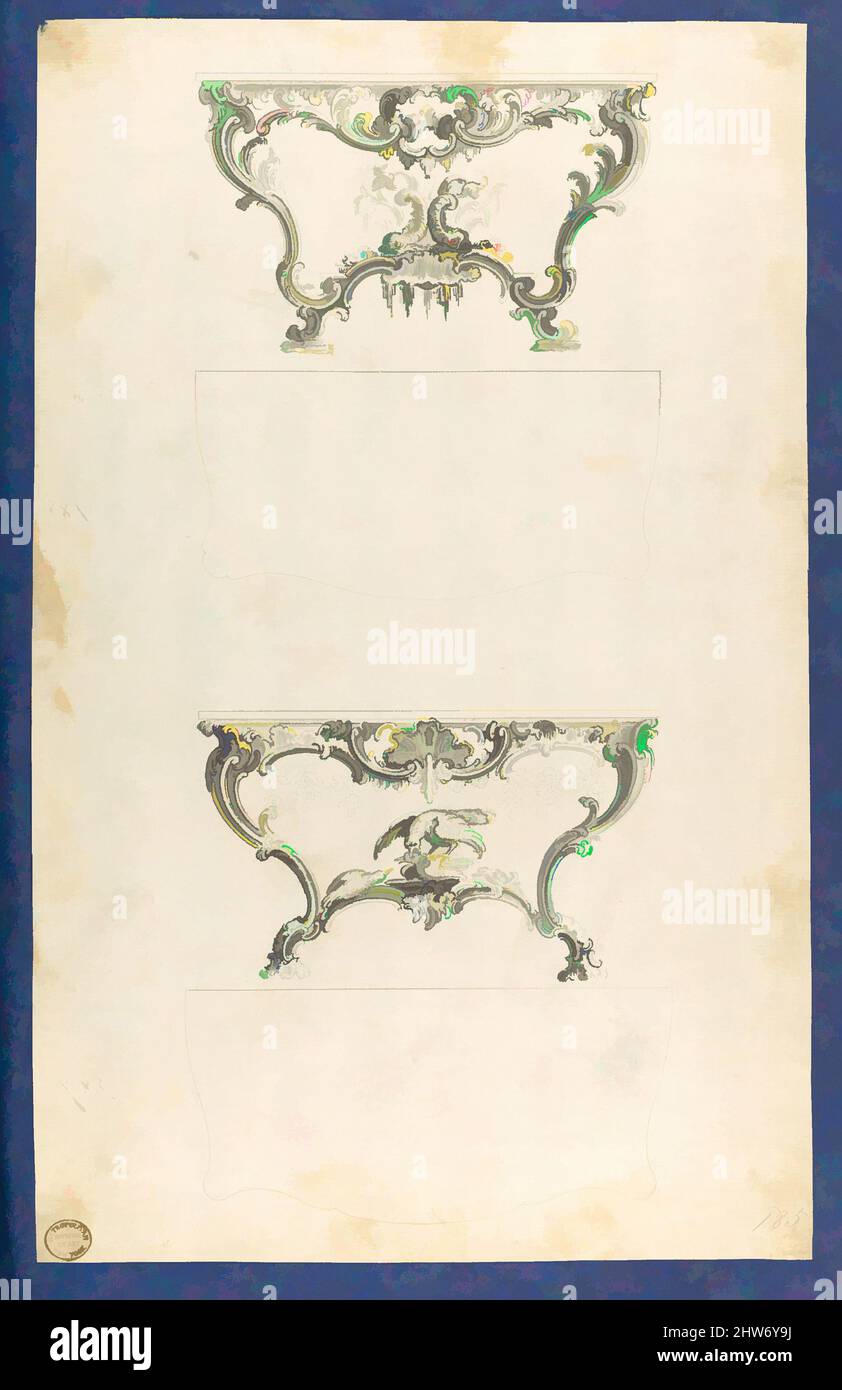 Art inspired by Sideboard Tables, in Chippendale Drawings, Vol. I, ca. 1753–54, Black ink, gray ink, gray wash, sheet: 13 7/16 x 8 7/16 in. (34.1 x 21.4 cm), Thomas Chippendale (British, baptised Otley, West Yorkshire 1718–1779 London, Classic works modernized by Artotop with a splash of modernity. Shapes, color and value, eye-catching visual impact on art. Emotions through freedom of artworks in a contemporary way. A timeless message pursuing a wildly creative new direction. Artists turning to the digital medium and creating the Artotop NFT Stock Photo