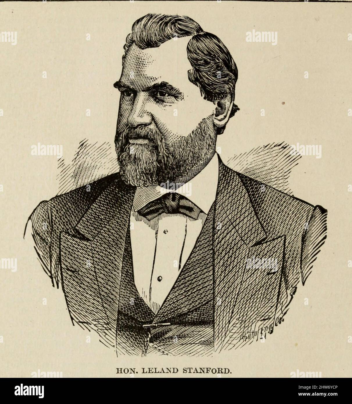 Amasa Leland Stanford (March 9, 1824 – June 21, 1893) was an American industrialist and politician. A member of the Republican Party, he served as the 8th governor of California from 1862 to 1863 and represented California in the United States Senate from 1885 until his death in 1893. He and his wife Jane were also the founders of Stanford University, which they named after their late son. Prior to his political career, Stanford was a successful merchant and wholesaler who built his business empire after migrating to California during the Gold Rush. As president of the Central Pacific Railroad Stock Photo